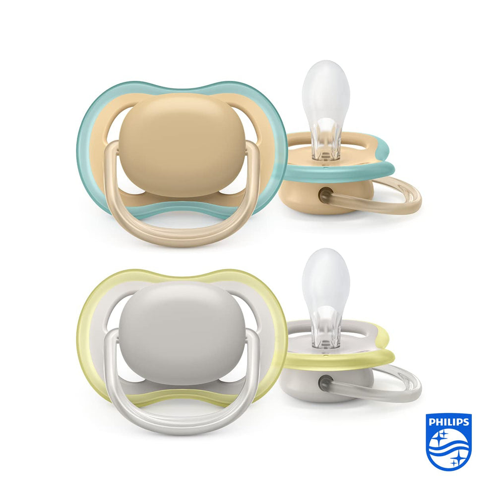 Philips Avent Ultra Air Sucettes Pack de 2 - Sucettes au Bisphénol A pour Bébés de 0 à 6 Mois (Modèle SCF085/15) Marron/Vert