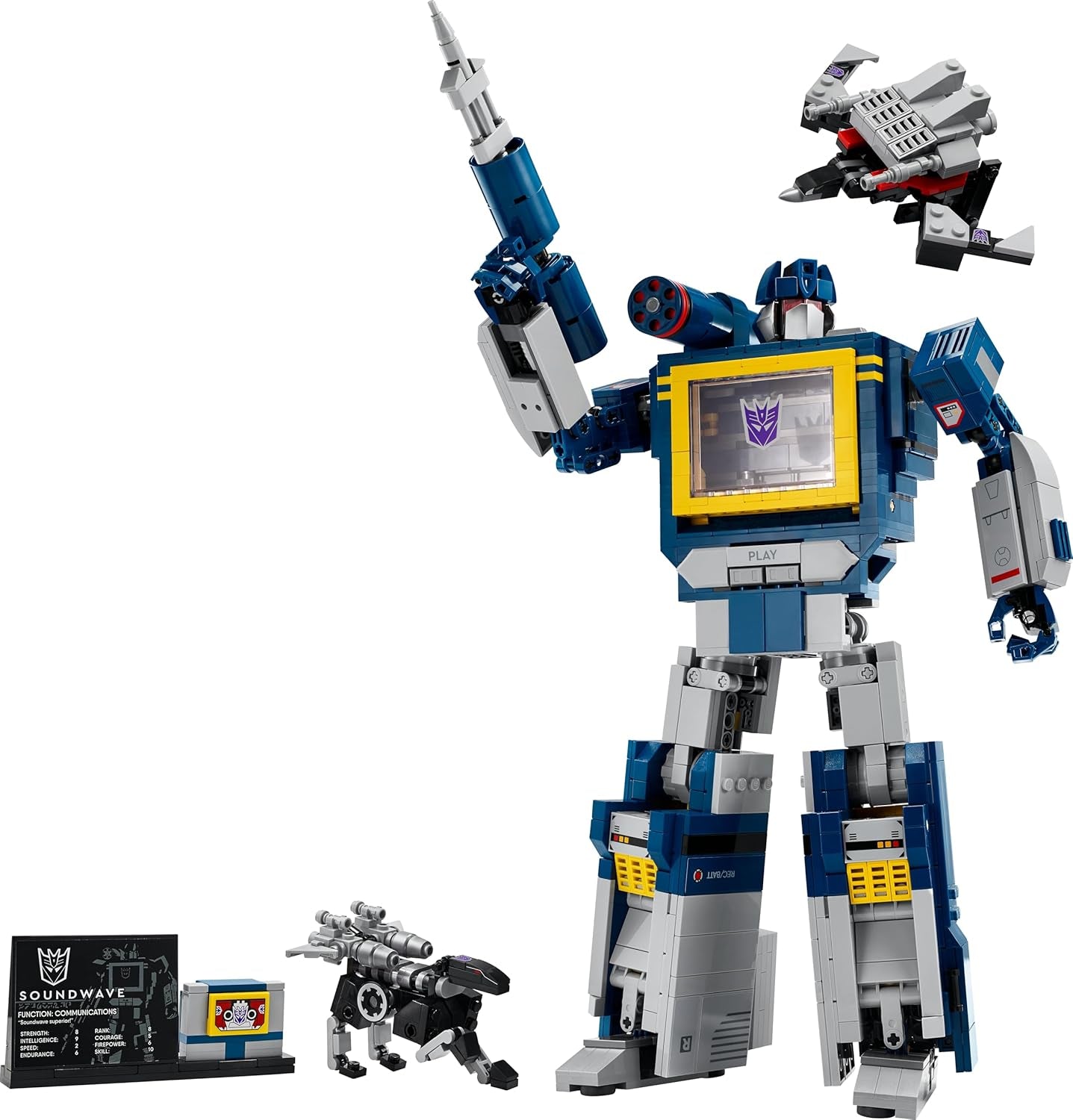 LEGO Icons Transformers : Soundwave Set pour enfants - Modellbau mit verwandelbaren Figuren inkl. Laserbeak & Ravage sovie einem Soundstein - Objet de collection et cadeau pour les fans - 10358