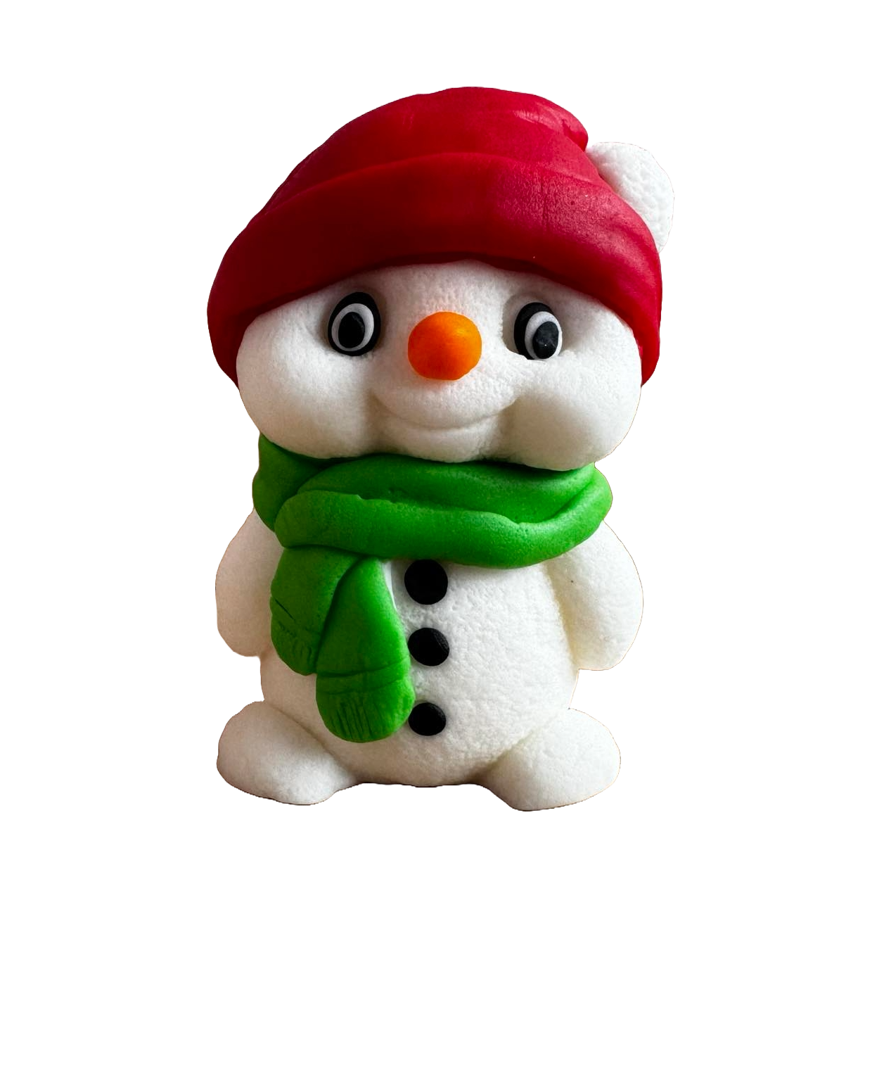 Décoration comestible en pâte à sucre, Bonhomme de neige avec écharpe verte Décorations en Pâte à Sucre Naty Shop