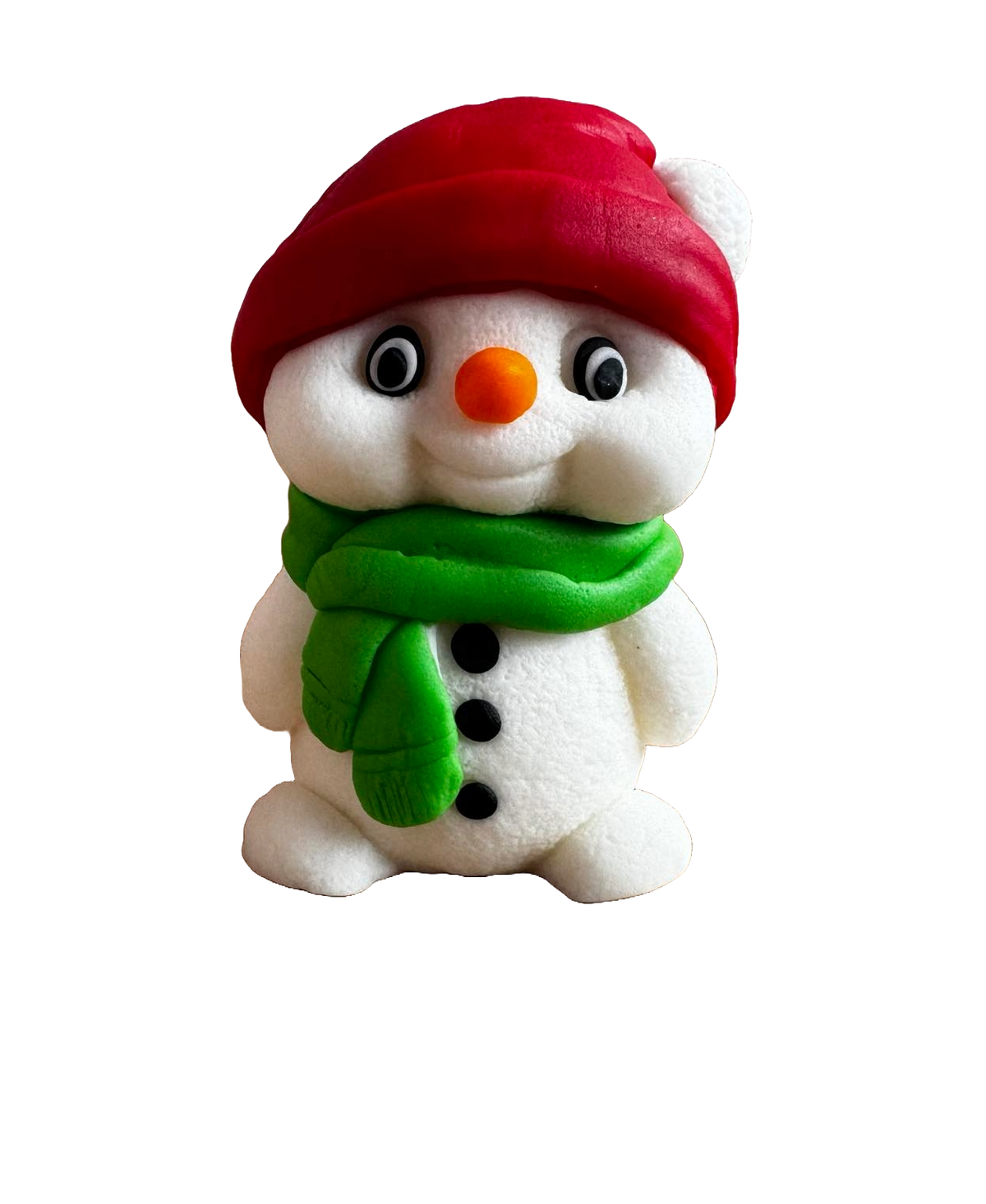 Décoration comestible en pâte à sucre, Bonhomme de neige avec écharpe verte Décorations en Pâte à Sucre Naty Shop