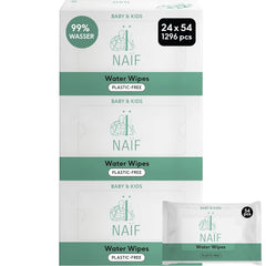 Naïf - Lingettes humides sans plastique - 1296 pièces (24 pièces x 54 lingettes humides) - Soins fesses, corps et visage de bébé - 99% d'eau - 0% parfum & alcool