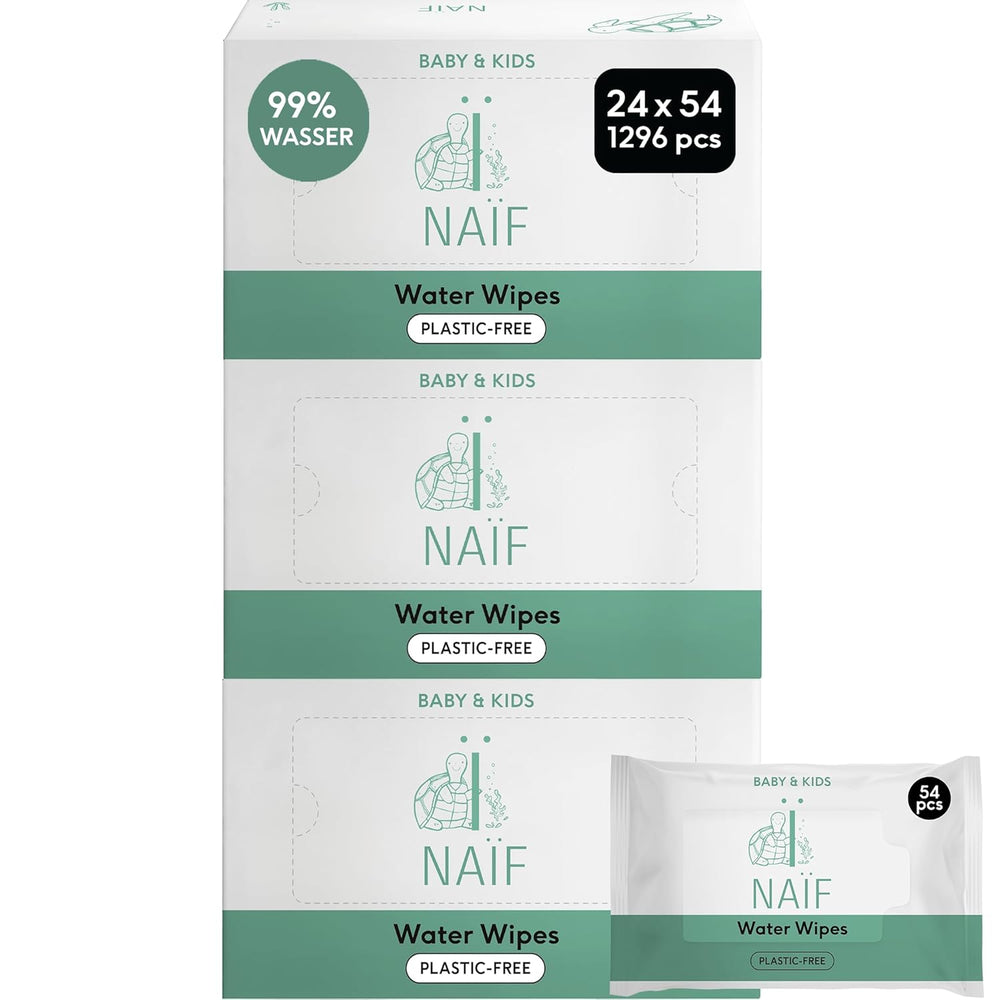 Naïf Lingettes Bébé Sans Plastique 54 Pièces (1 Paquet x 54 Pièces) - Pour les Fesses, le Corps et le Visage de Bébé - Ingrédients Naturels