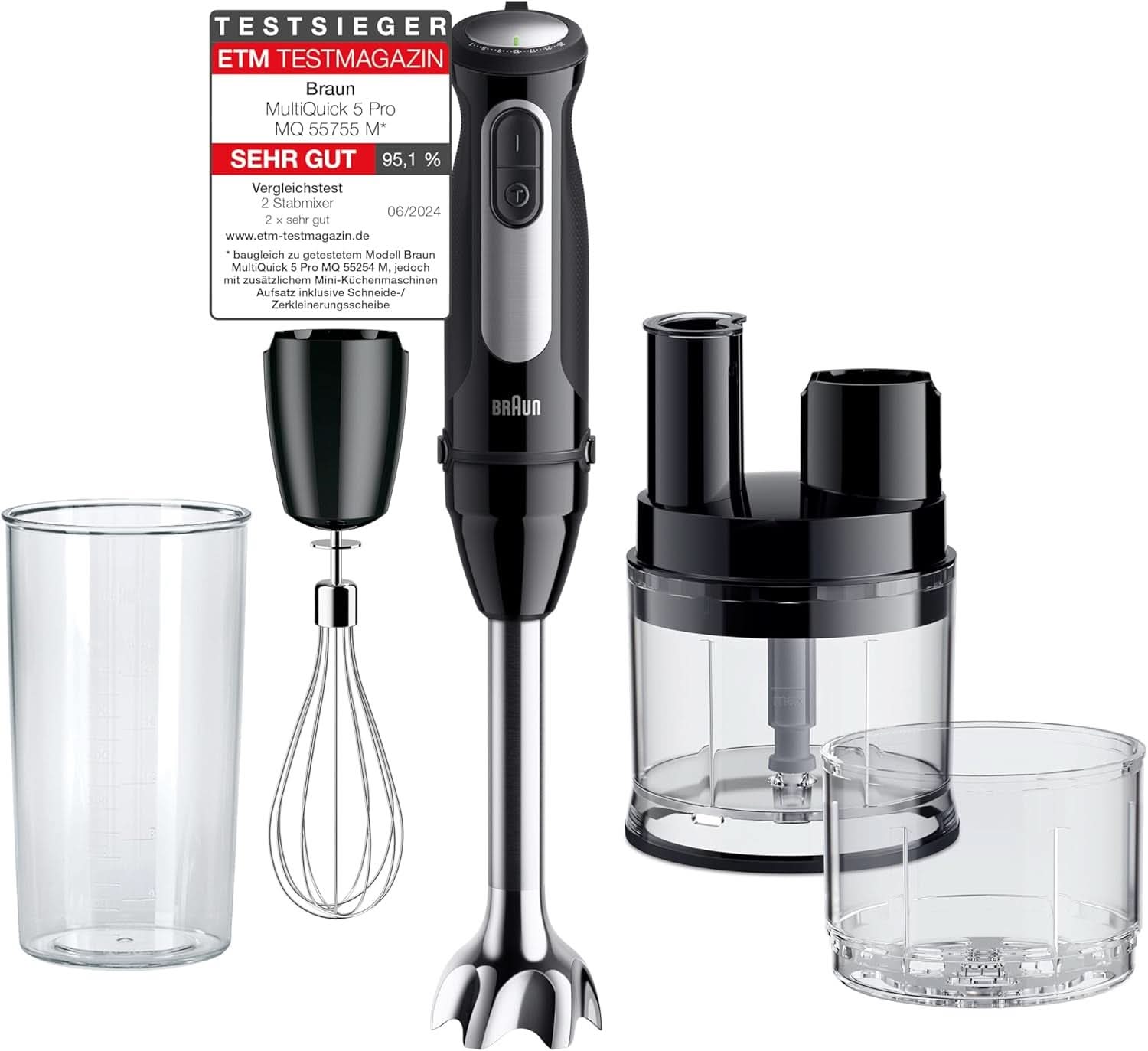 Braun Stabmixer MQ 5200WH - Multiquick 5 Vario Pürierstab Mit Edelstahl Mixfuß, 1000 Watt, Inkl. 600 ml Mix- & Messbecher, Weiß/Grau Kitchen Naty Shop Version 2024 – Mini Küchenmaschine