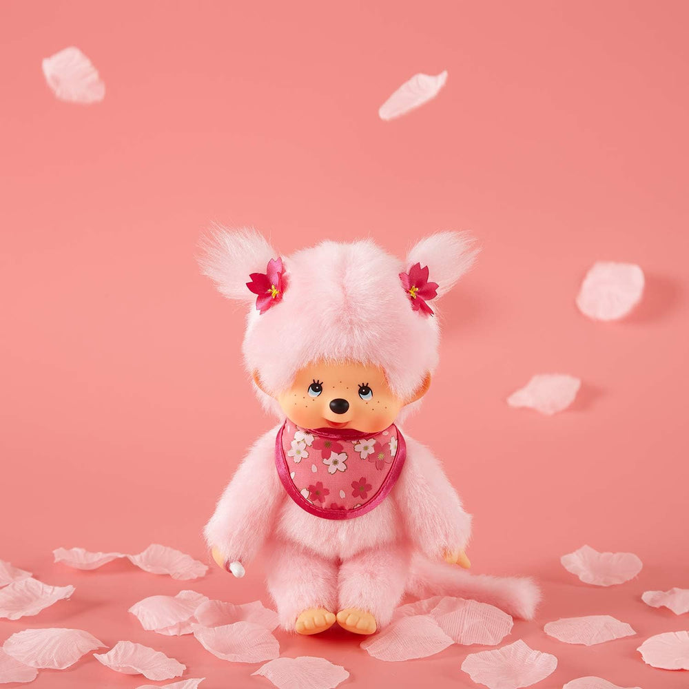 Bandai – Monchhichi Pinky Sakura Rose – Ikonisches Affenkuscheltier der 80er Jahre – Superweiches Kuscheltier 20 cm für Kinder – Spielzeug für Kinder ab 2 Jahren – 24289