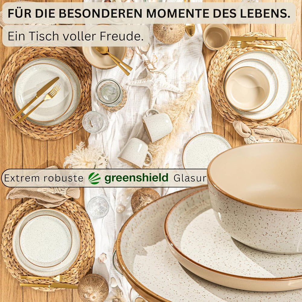 SÄNGER Rio Crème | Service de table en grès 18 pièces pour 6 personnes, comprenant 6 assiettes plates, 6 assiettes à dessert et 6 bols | LA COLLECTION VALEUR