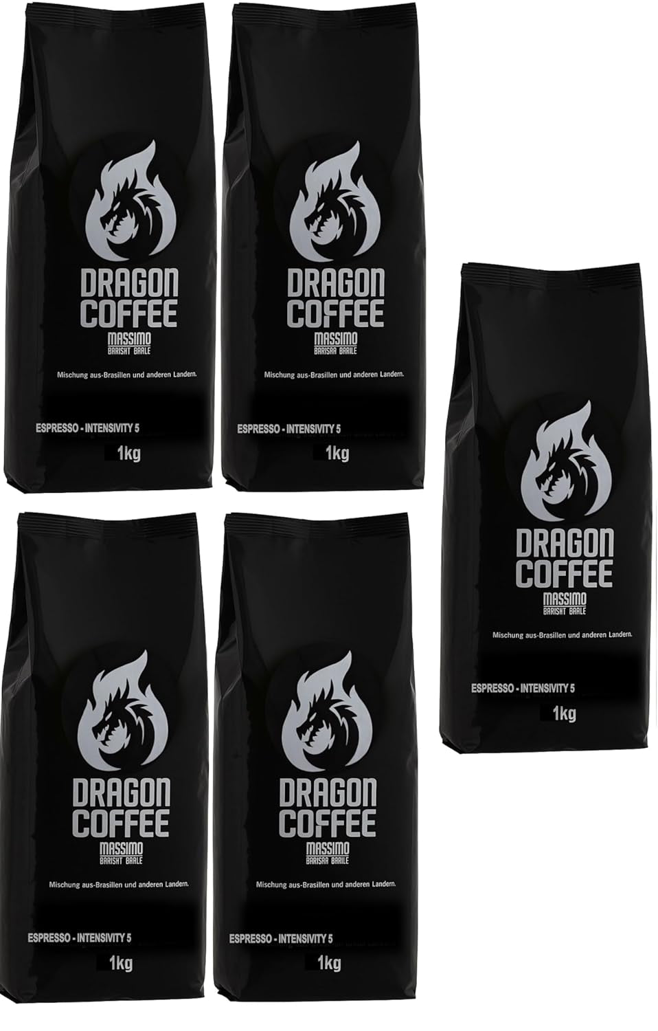 Dragon Coffee Massimo Espresso – Mittlere italienische Röstung | 70% Robusta / 30% Arabica | Café Ganze Bohnen | Crème Intensive | (5x1kg)