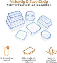 Amazon Basics Lot de 20 récipients alimentaires en verre avec couvercles (10 récipients + 10 couvercles) Boîtes de conservation alimentaires bleu clair sans BPA Naty Shop
