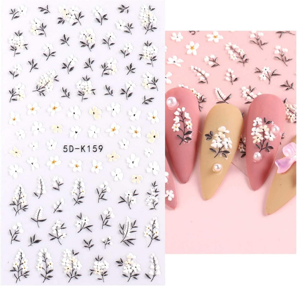 JMEOWIO 3D Nagelsticker Frühling Blumen 5 Blatt Nagelaufkleber 5D Stereoskopisch Selbstklebend Bunte Blüte Nail Art Sticker Décoration Nageldesign Zubehör