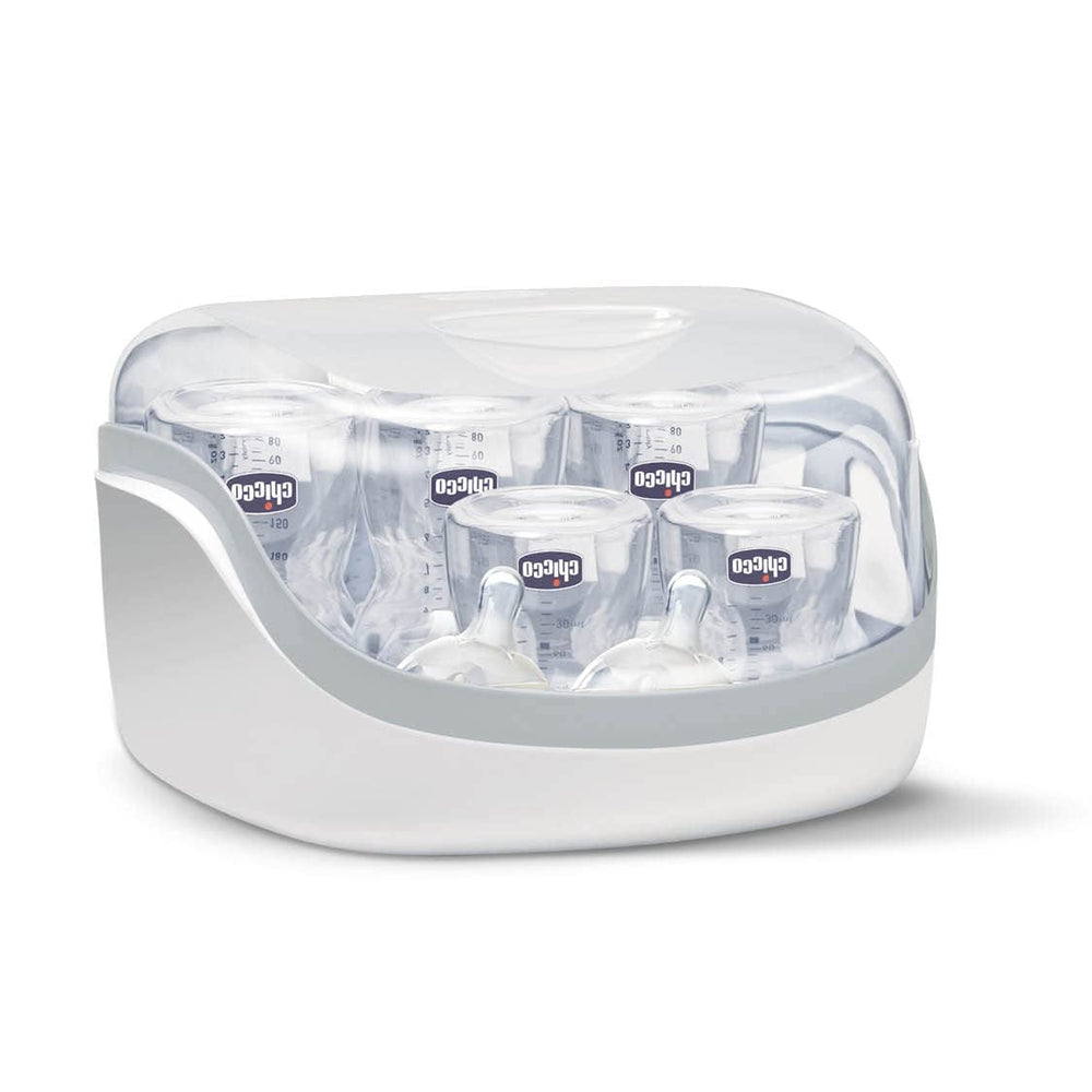 Chicco Stérilisateur modulaire avec fonction de séchage, stérilisateur pour biberons, anneau de dentition et tétine avec arrêt automatique, passe au micro-ondes, convient pour stériliser jusqu'à 6 biberons de 330 ml