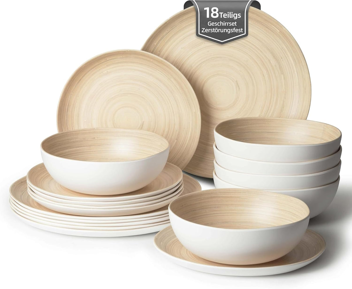 Ensemble de vaisselle de camping pour 6 personnes, 18 pièces en mélamine pour activités de plein air, pique-niques et fêtes dans le jardin, ensemble d'assiettes, service combiné, vaisselle de camping pour camping-cars