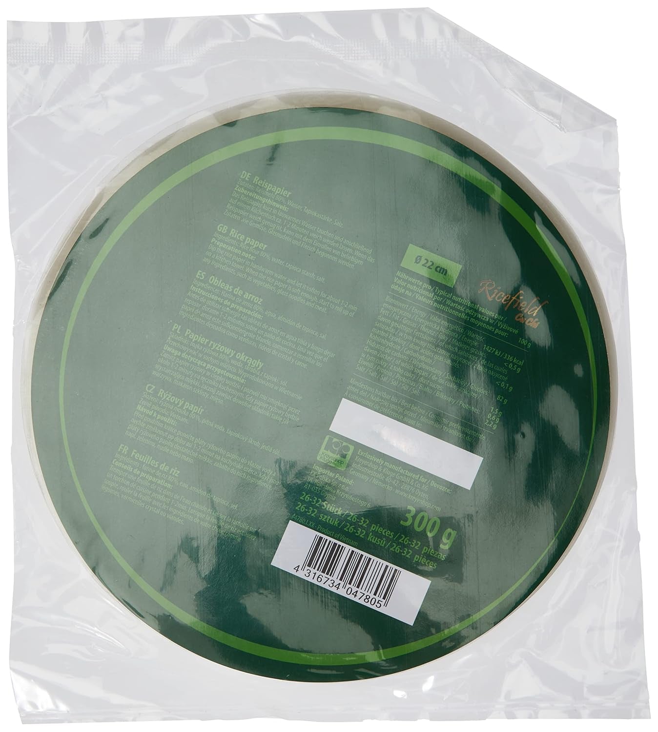 Papier de riz Ricefield, rond, 22 cm, 1 paquet (300 g)