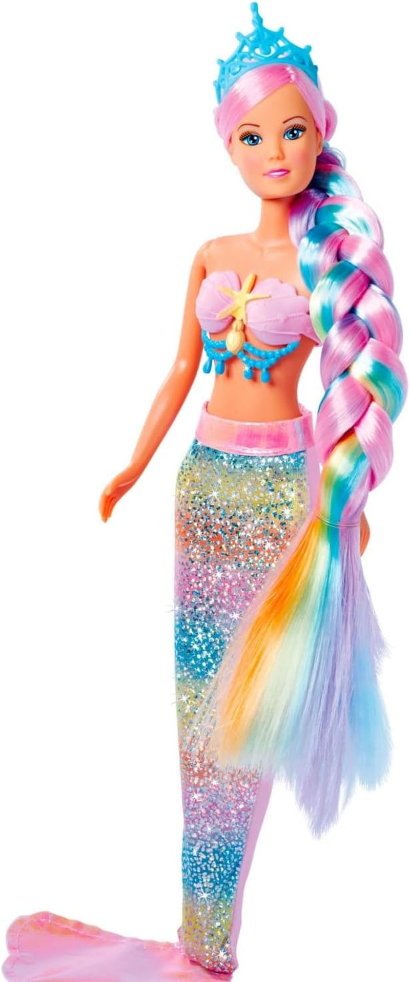 Simba 105733610 - Steffi Love Rainbow Mermaid, poupée mannequin sirène arc-en-ciel avec cheveux colorés, pinces à cheveux, peigne et nageoire amovible, poupée de jeu 29 cm, à partir de 3 ans