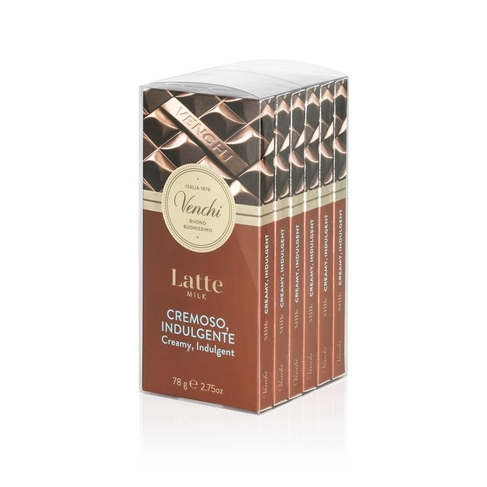Venchi - Lot de 6 Barres de Chocolat au Lait Assorties, 468g - Sans Gluten - Idée Cadeau