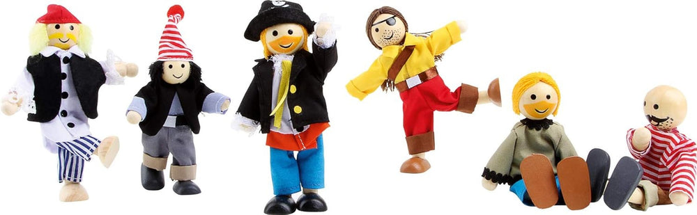 small foot Biegepuppen Piraten Figuren aus Holz, 5 Piraten und 1 Affe, detailreich und flexibel, ab 3 Jahren, 12412