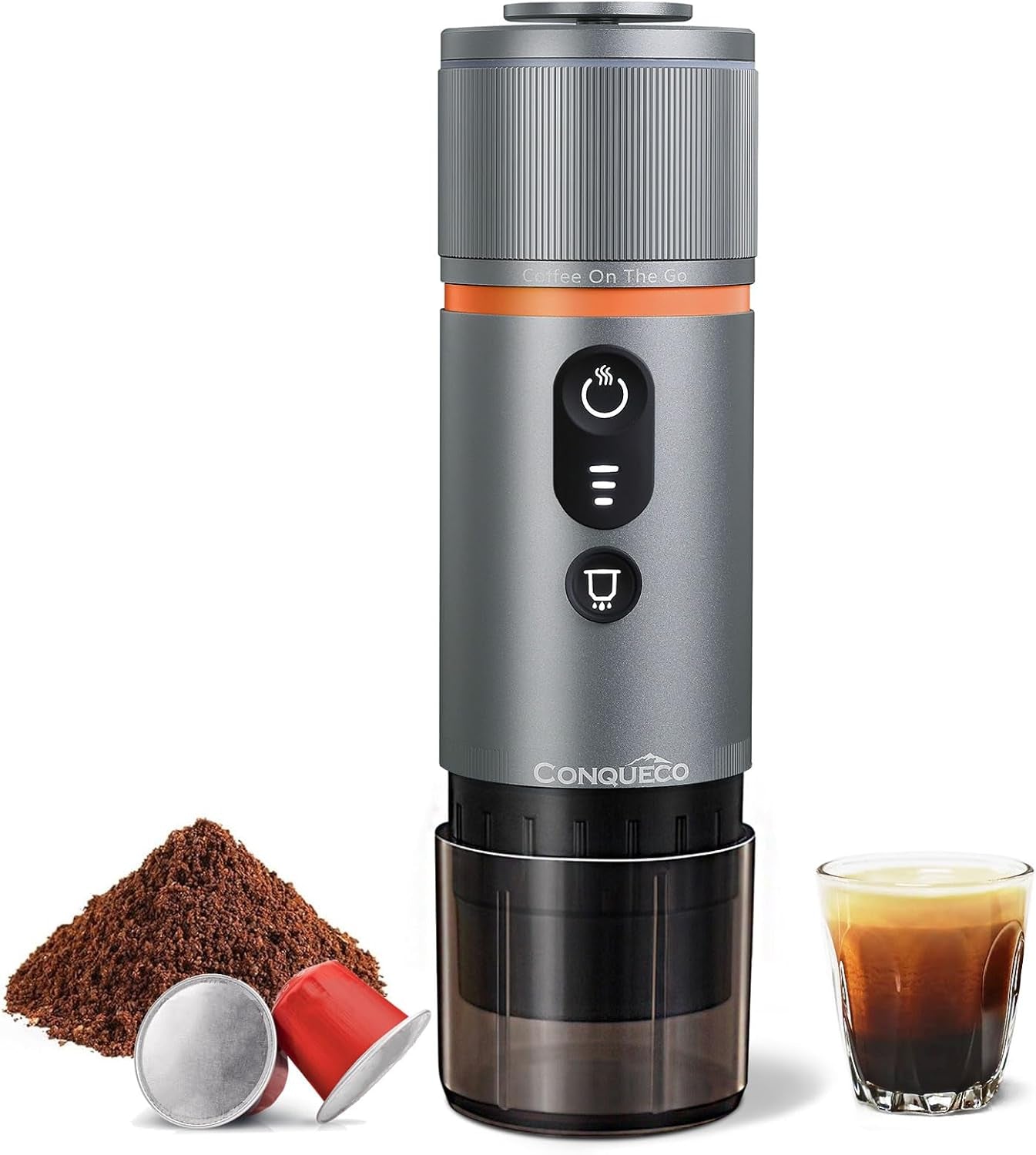 Machine à expresso de voiture CONQUECO 12 V : machine à expresso portable avec batterie pour le camping et les voyages – Chauffage rapide en 2,5 minutes – 8 tasses à expresso en une seule charge