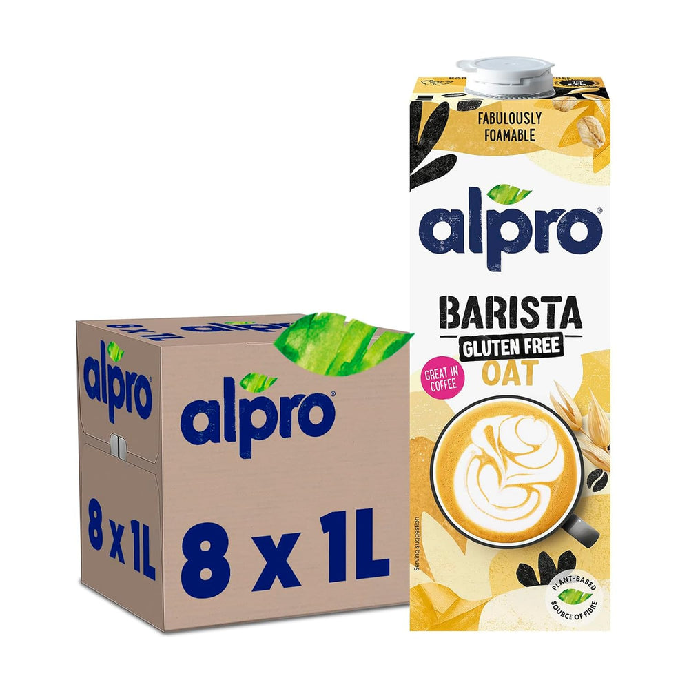Alpro Barista Haferdrink – Zum Aufschäumen – Vegan et milchfrei – Von Natur aus lactosefrei – Riche en substances de ballast, calcium et vitamines – 8 x 1 L – Haltbar