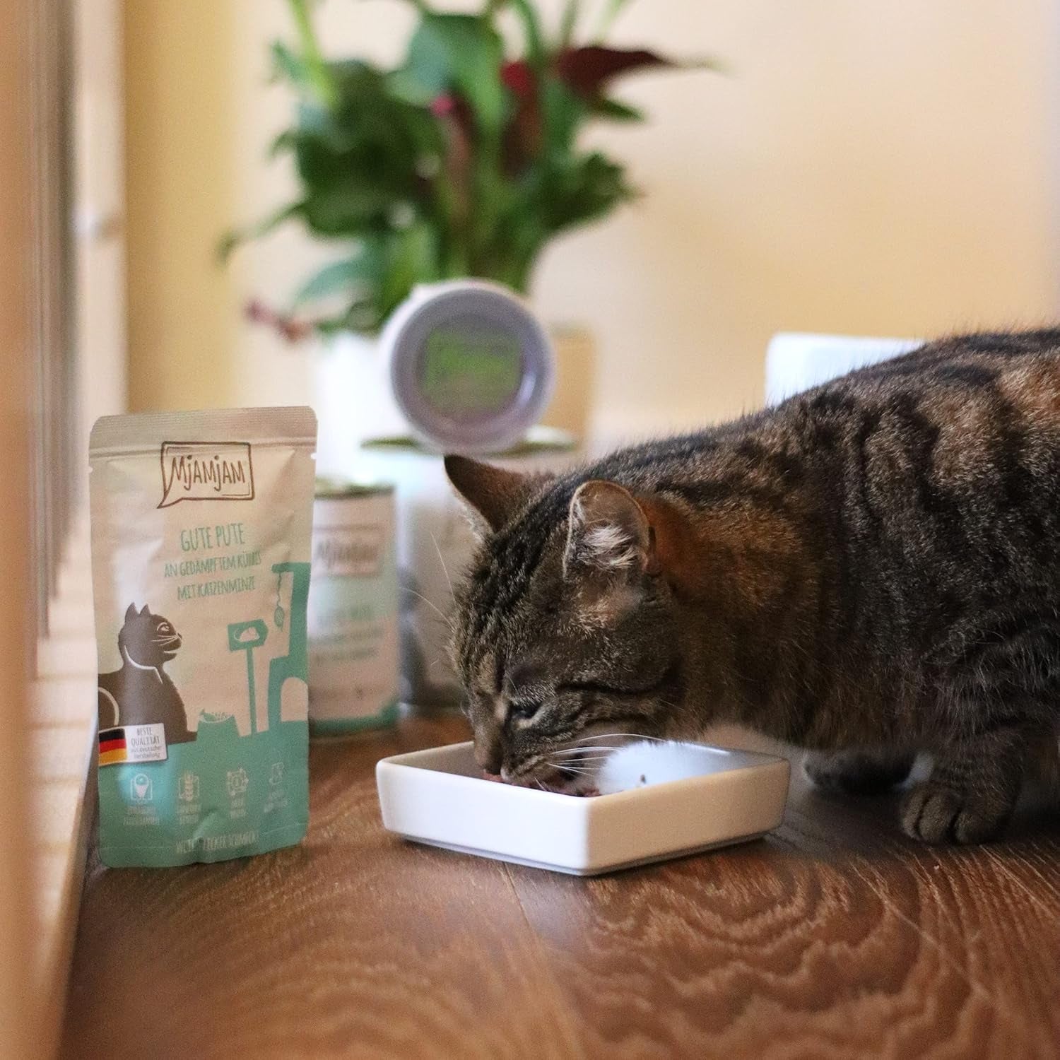 MjAMjAM - Hrană umedă premium pentru pisici - Monopack I - cu pui și curcan, pachet de 6 (6 x 800 g), fără cereale cu carne suplimentară