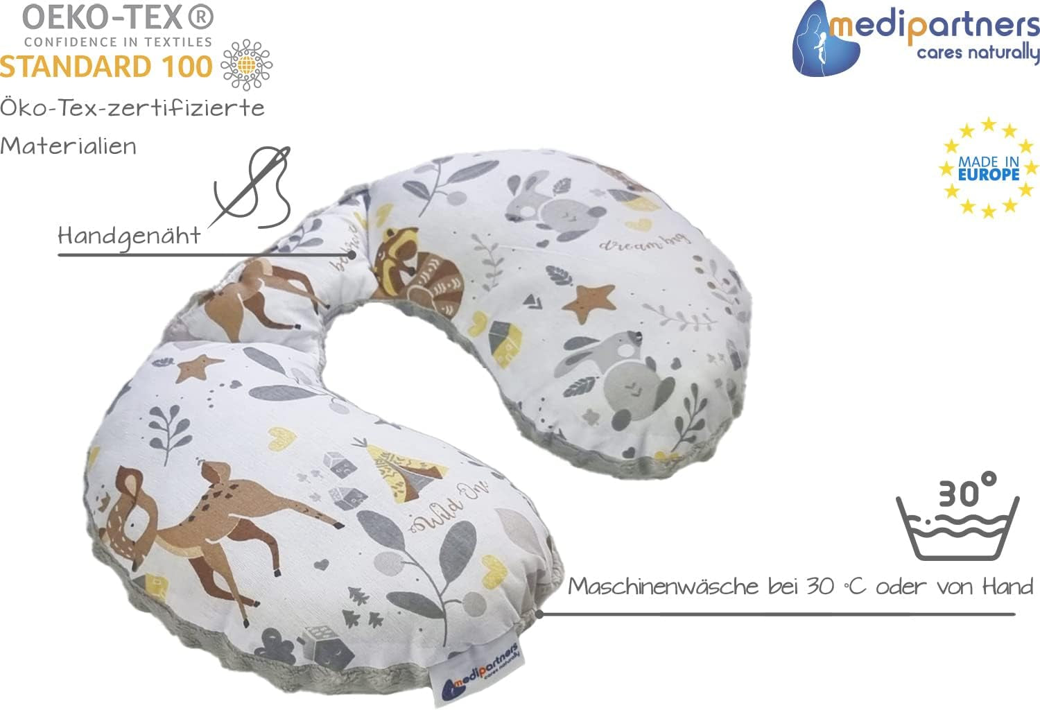 Medi Partners Oreiller cervical pour bébé 100 % coton / Minky Oreiller cervical pour voiture, poussette, voyage, sommeil, oreiller cervical Snooze Roll (REH avec Minky gris) Oreillers orthopédiques cervicaux Naty Shop