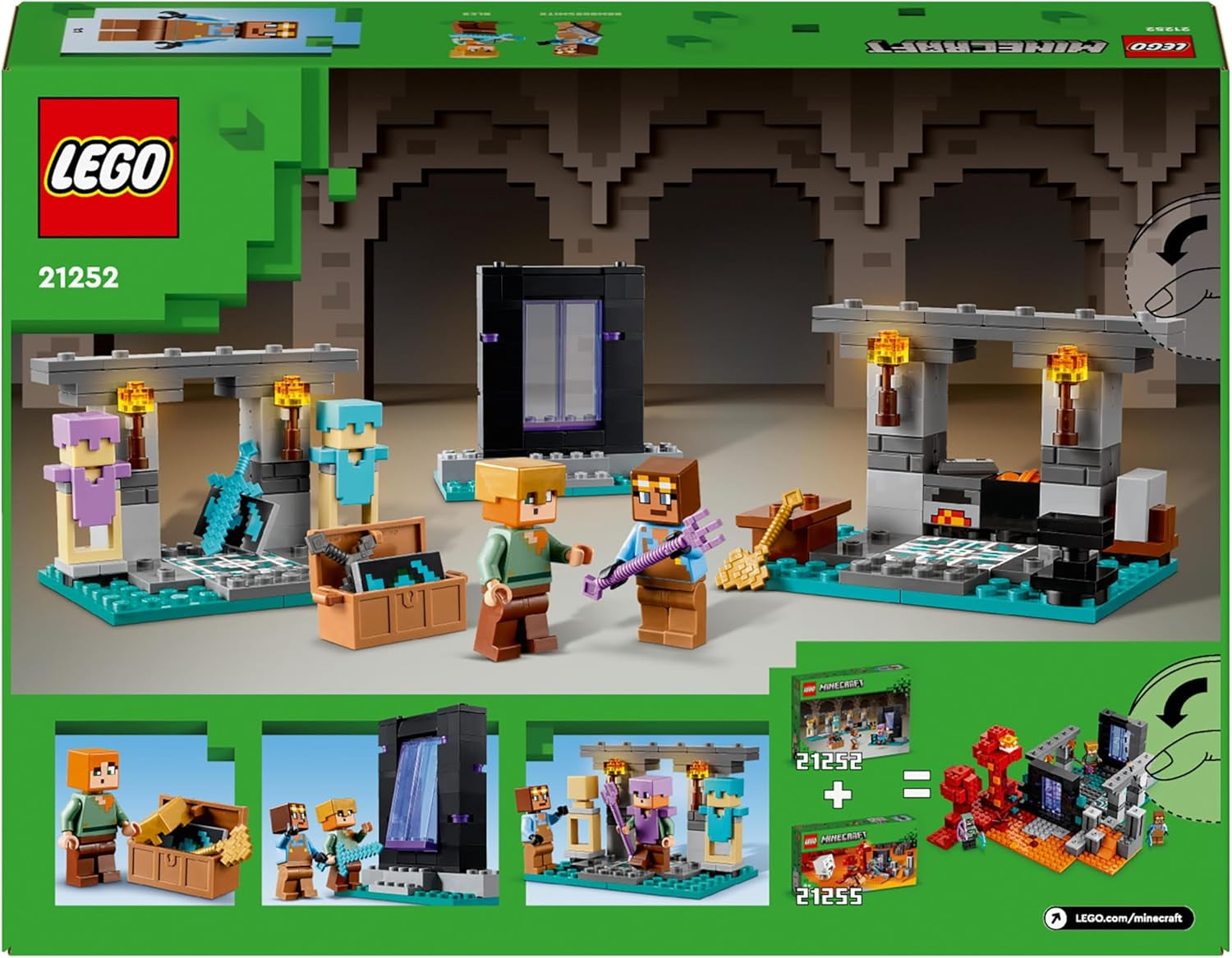LEGO Minecraft The Armory Playset avec figurines de héros, armes jouets et figurine d'Alex, jouet d'action pour garçons et filles, cadeau pour les joueurs et les enfants de 7 ans 21252 Ensembles de construction Besuche den LEGO-Store