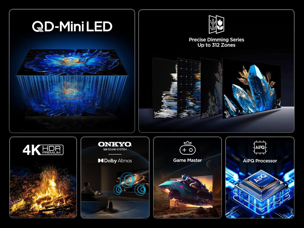 Televizor LED mini TCL 50C61KS QLED, 50 de inci, rezoluție 4K HDR Premium, Dolby Vision și Atmos, sunet Onkyo 2.0, Smart TV cu Google TV, Game Master, HDMI 2.1, AirPlay 2, Google Assistant și Alexa