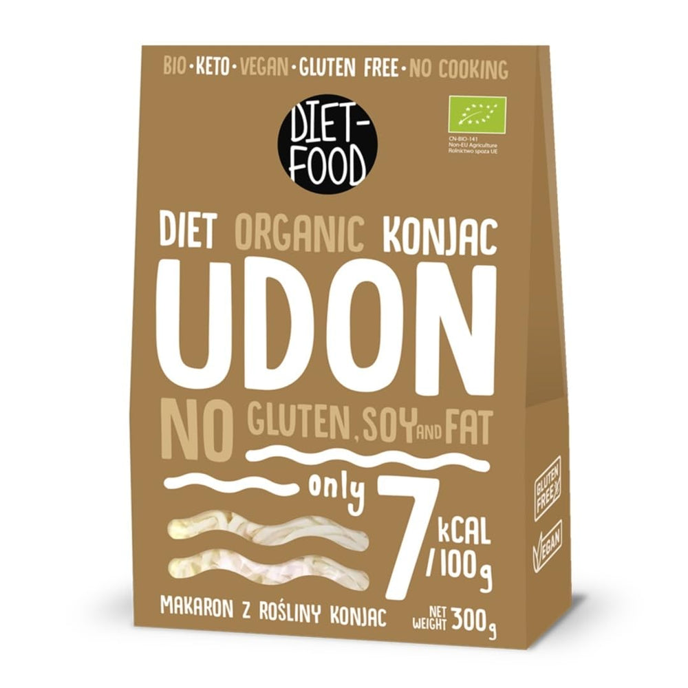 Nouilles de Konjac Udon Shirataki Bio 385g - Faibles calories, sans gluten, végétaliennes - à base de racine de konjac, riche en fibres DIET-FOOD