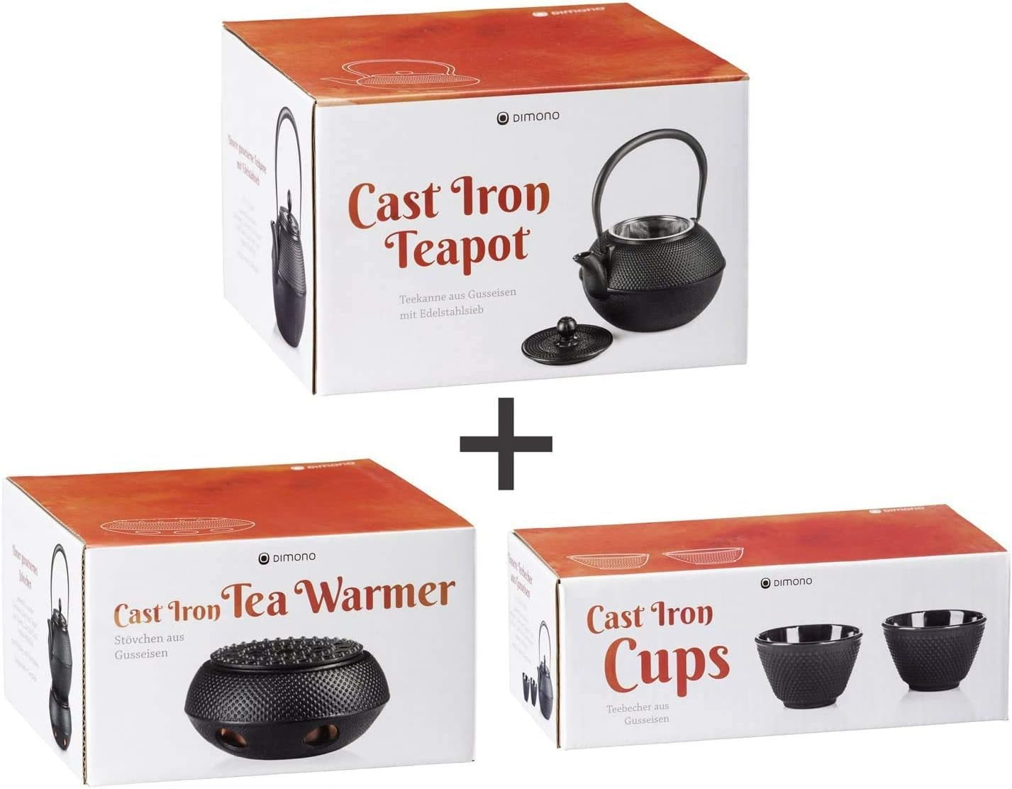 Service à thé traditionnel en fonte Dimono : théière, réchaud et 2 tasses à thé