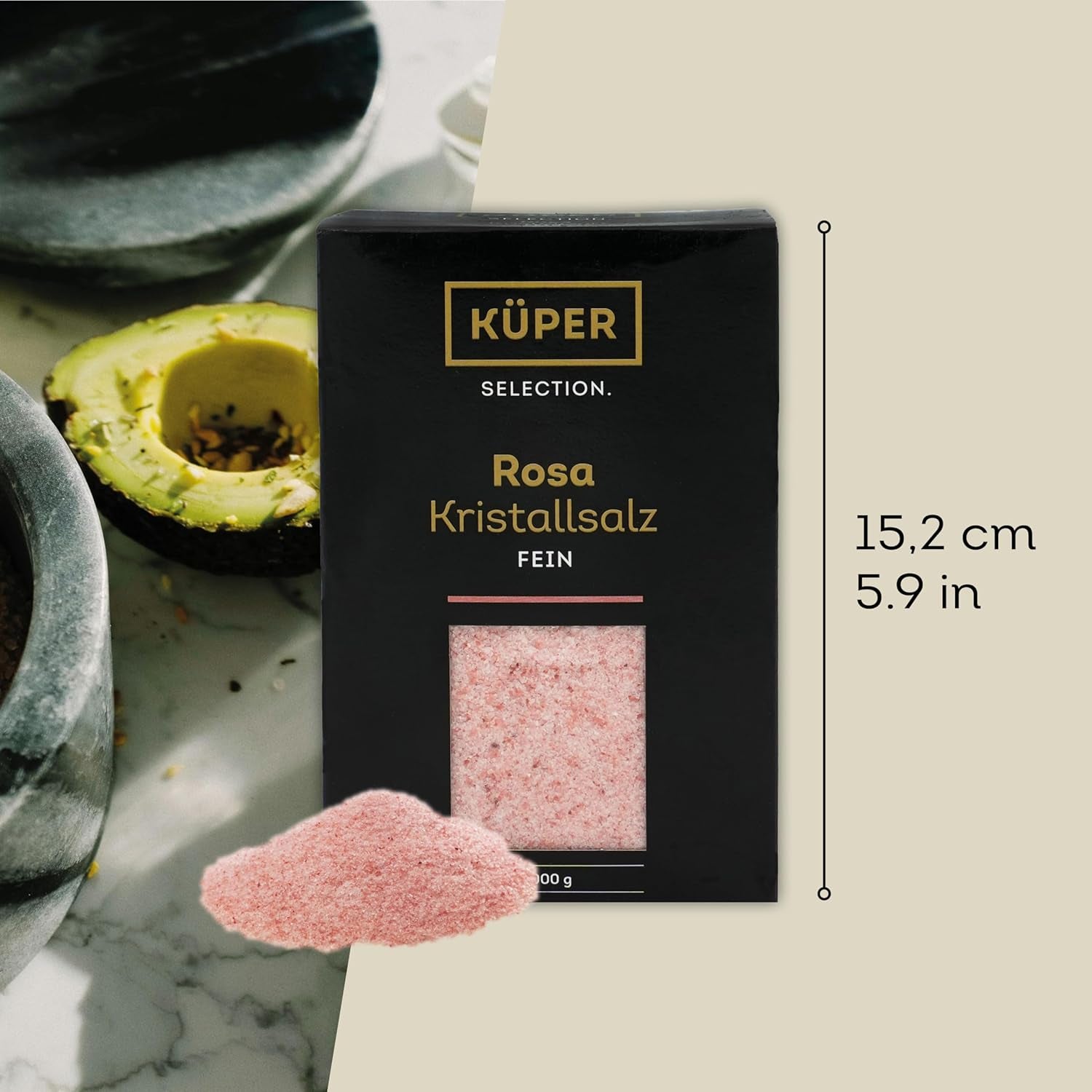 Küper Selection 1000g Salz Kristalls rosa fein - rosa Speisesalz zum Würzen und Verfeinern - 100% natürliches Salz