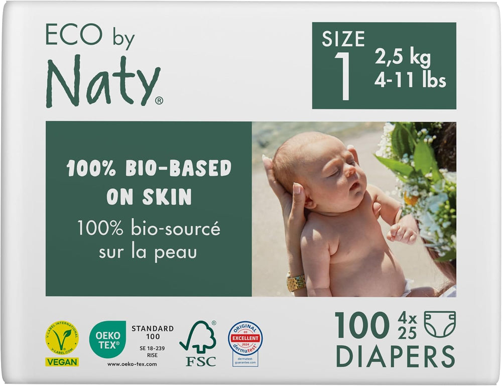 Eco Diapers Eco by Naty Baby Eco Diapers - couches biologiques haut de gamme, respectueuses de l'environnement, fabriquées à partir de matériaux végétaux, idéales pour la peau sensible de bébé (taille 5 - 80 pièces)