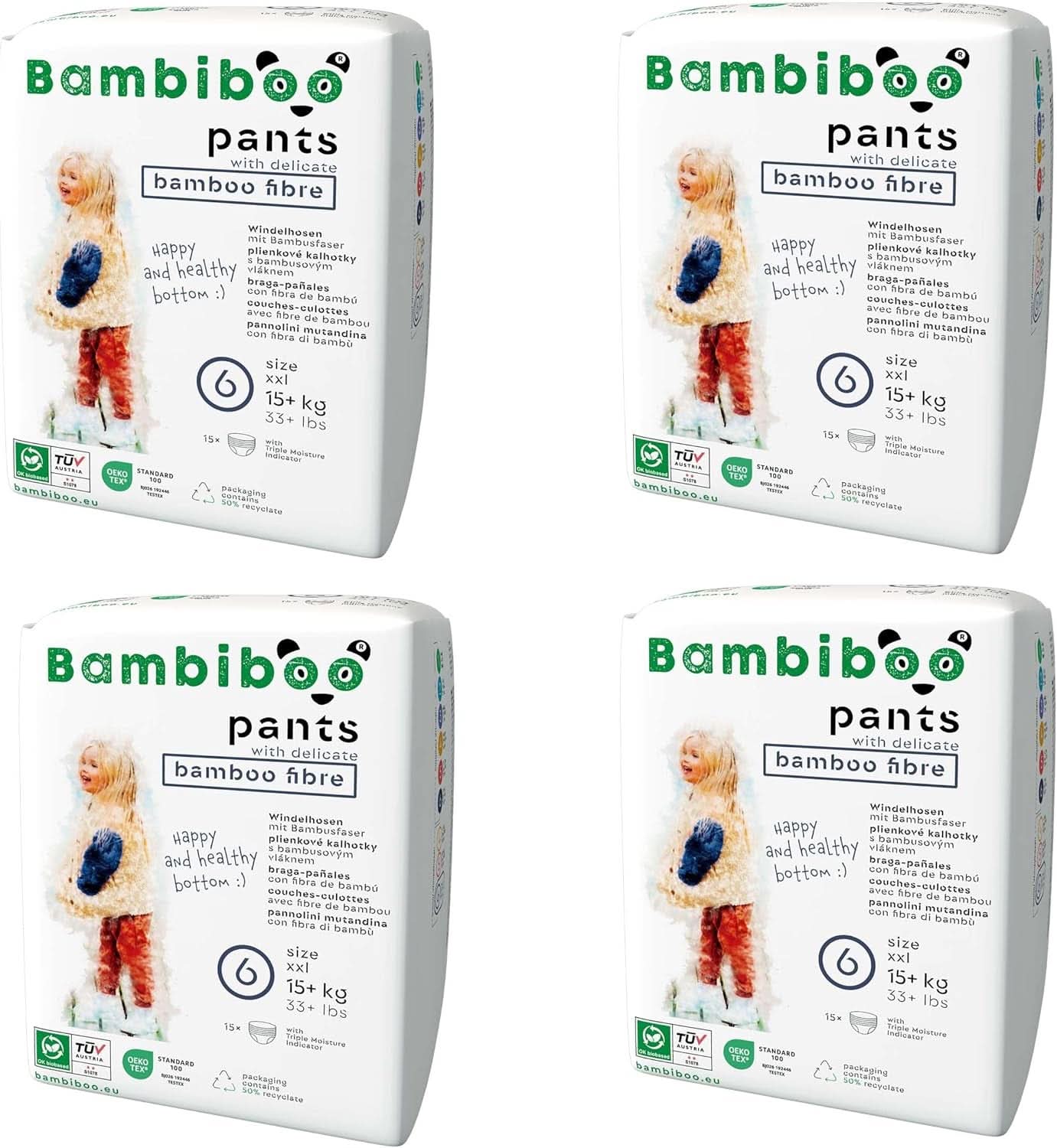 Bambiboo Scutece de unică folosință, prietenoase cu pielea, cu fibre fine de bambus - pantaloni scutece de unică folosință Mama si Copilul Naty Shop Pantaloni scutec, marimea 6, 60 bucati