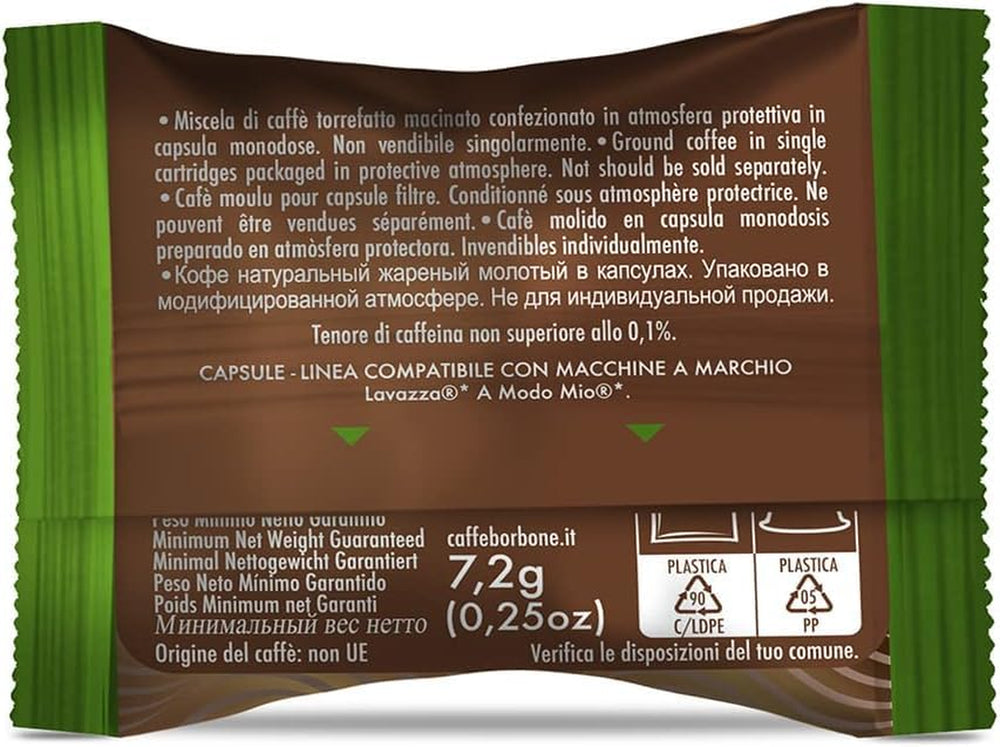 Caffè Borbone Don Carlo Dek Entkofeinierte Kaffeemischung - 50 Kapseln - Compatible avec Lavazza®* A Modo Mio®* Haushalts-Espressomaschinen
