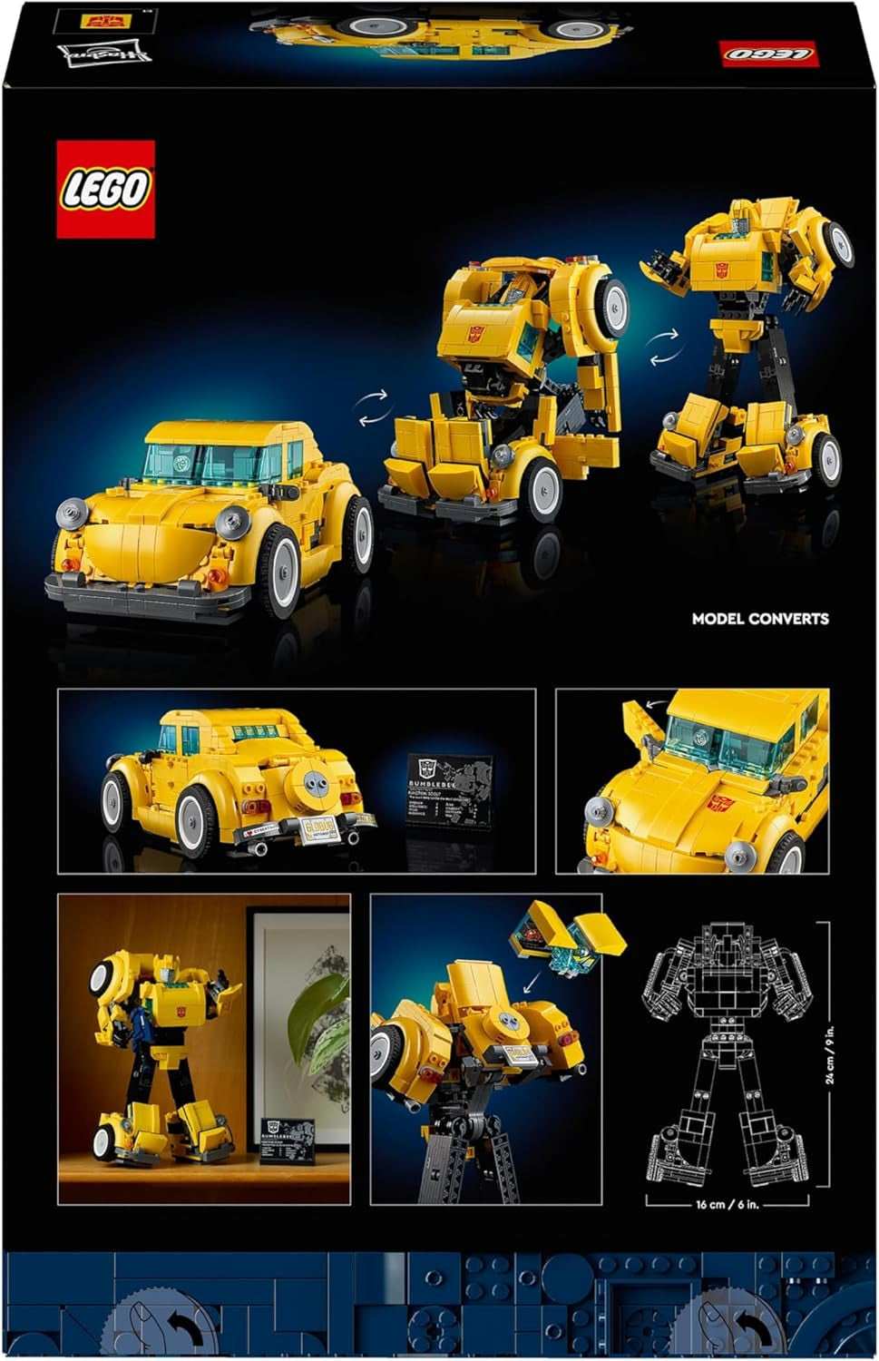 LEGO Icons Transformers Bumblebee, figurine robot à collectionner pour adultes, ensemble de construction de film pour les fans de science-fiction, peut être transformé en voiture, jouet d'aventure 10338 Ensembles de construction Besuche den LEGO-Store