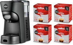 Lavazza A Modo Mio Tiny Eco Black Machine à expresso avec 64 capsules rouges de qualité incluses, machine à expresso en plastique recyclé, 1450 W, 220-240 V, 50/60 Hz, 0,6 litre