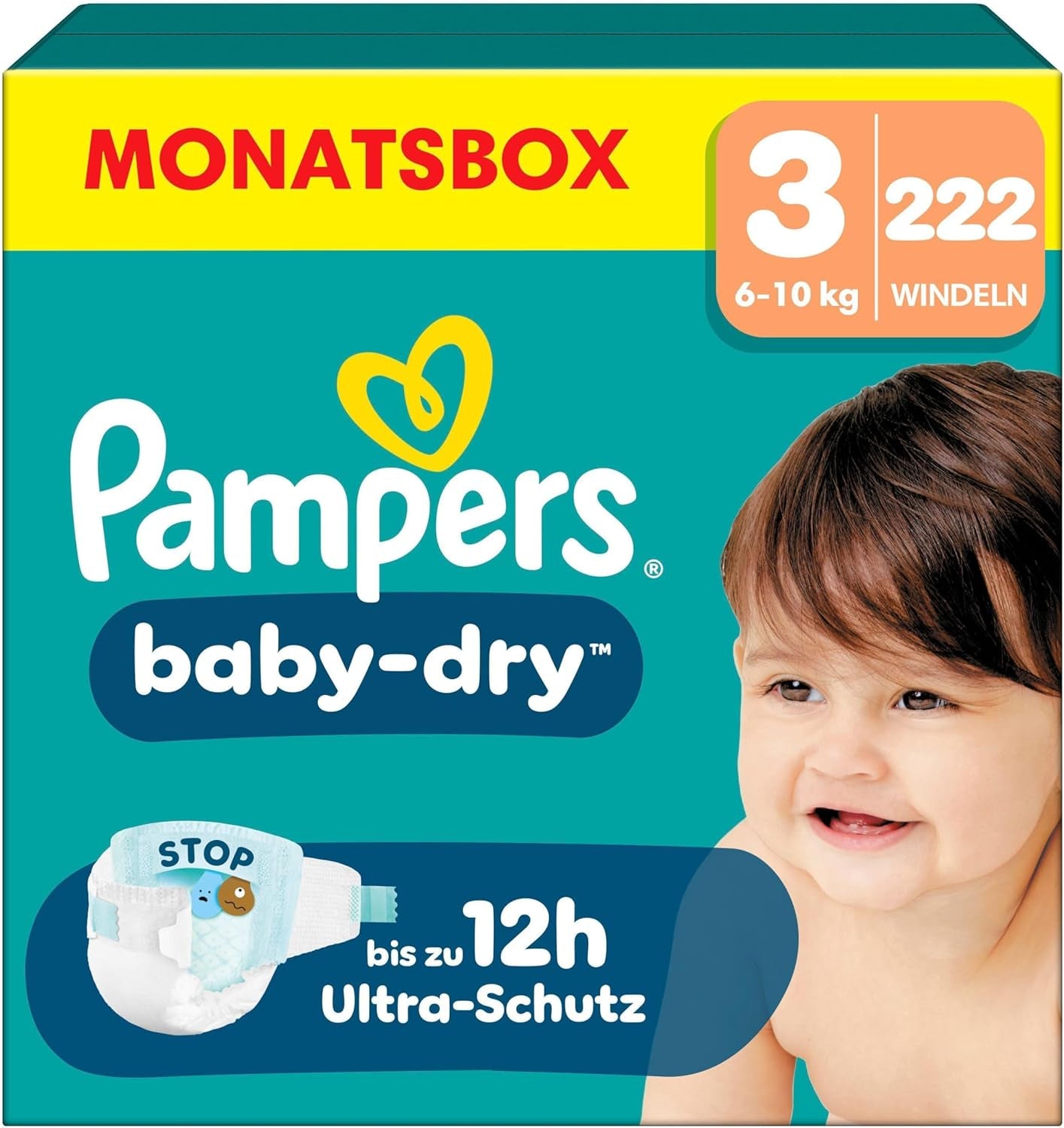 Couches Pampers Baby-Dry taille 5, 174 couches, 11 kg - 16 kg, jusqu'à 100 % de protection contre les fuites et confort toute la nuit