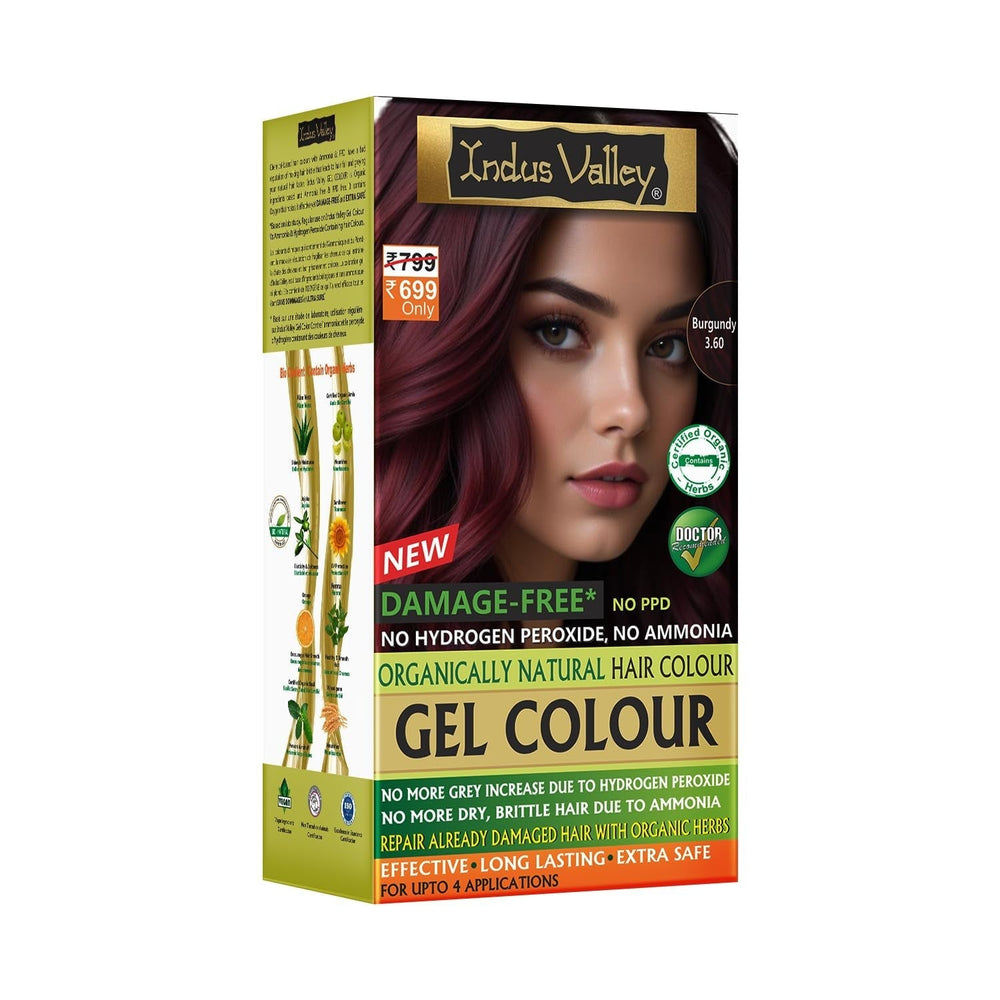 Coloration capillaire en gel naturel sans dommages Indus Valley | Sans ammoniaque, végétalien et sans cruauté | Jusqu'à 100 % de couverture des gris, résultats longue durée | Châtain clair 5.0 (20 grammes + 200 ml) Teinture capillaire Naty Shop Bourgogne