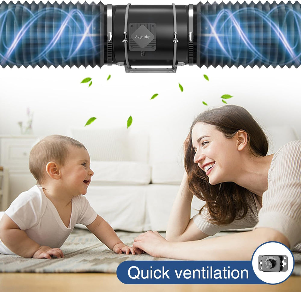 Aygrochy Ventilateur de conduit réglable 200 mm 70 W avec moteur EC pour chauffage, refroidissement, boosters, tentes de culture, culture hydroponique, ménage, ventilation et ventilateur d'échappement.