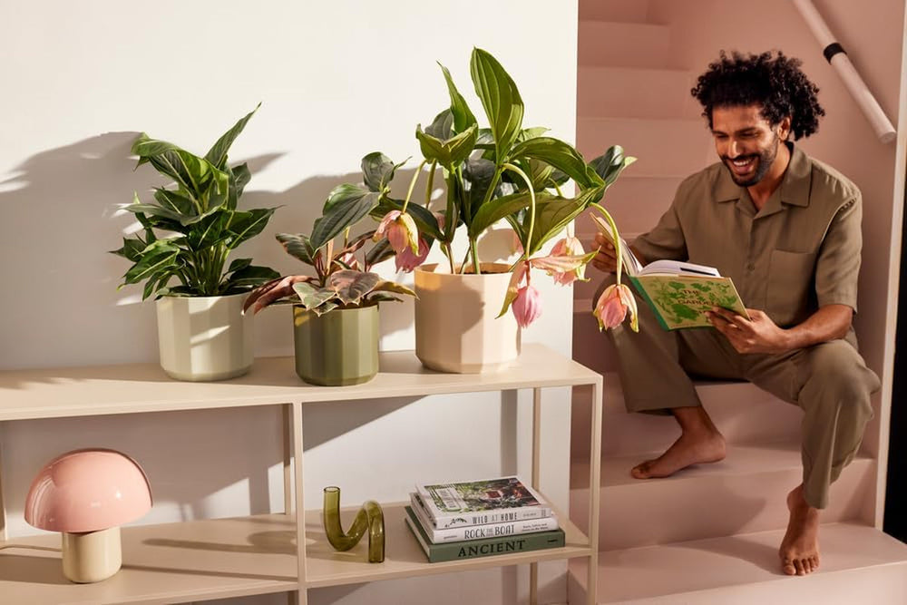 Pot rond elho Facet 17cm - pour l'intérieur - 100% plastique recyclé - Ø 16,6 x H 14,9 cm - Rose/Rose amande