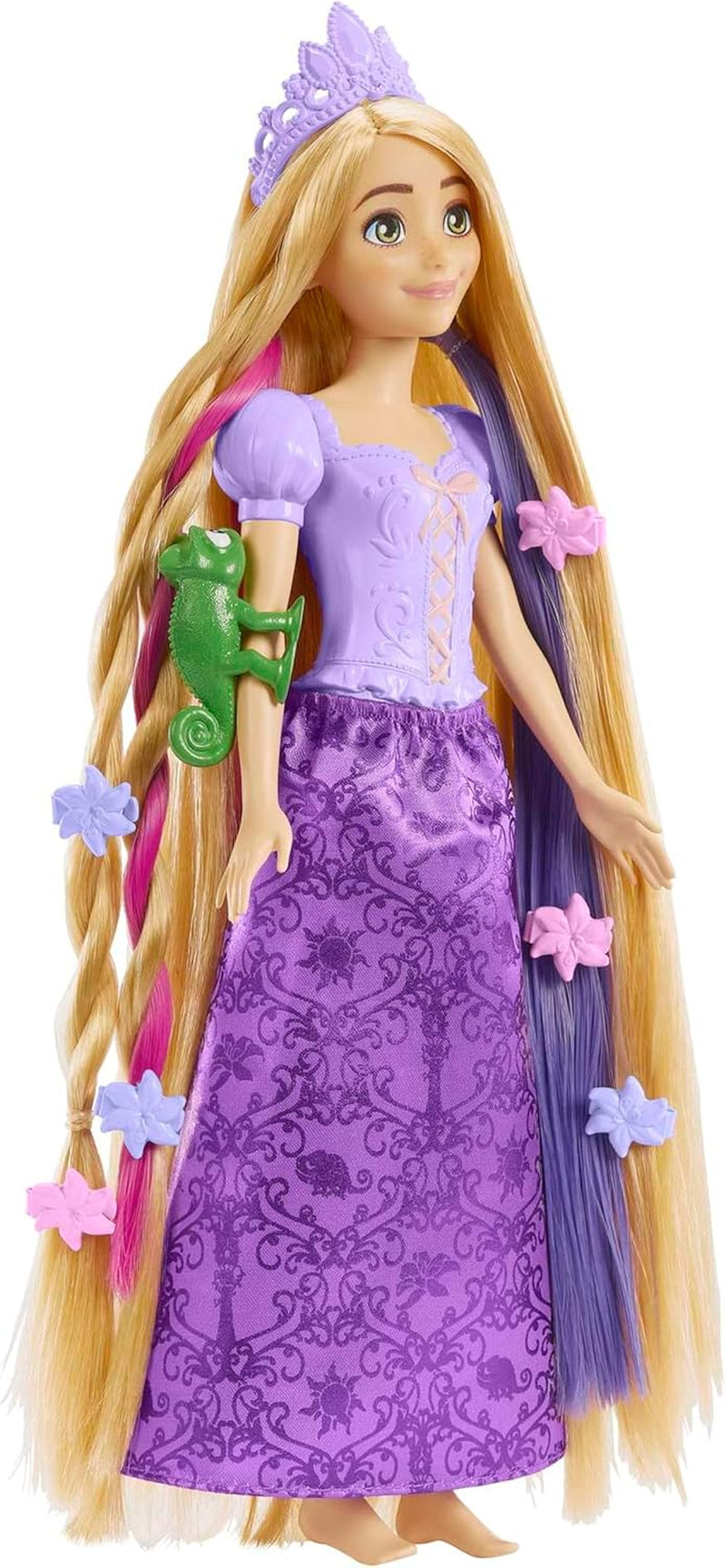 Disney Prinzessin-Spielzeug, Rapunzel-Puppe mit Haarverlängerungen mit Farbwechseleffekt und Hair-Styling-Zubehör, inspiriert vom Disney-Film
