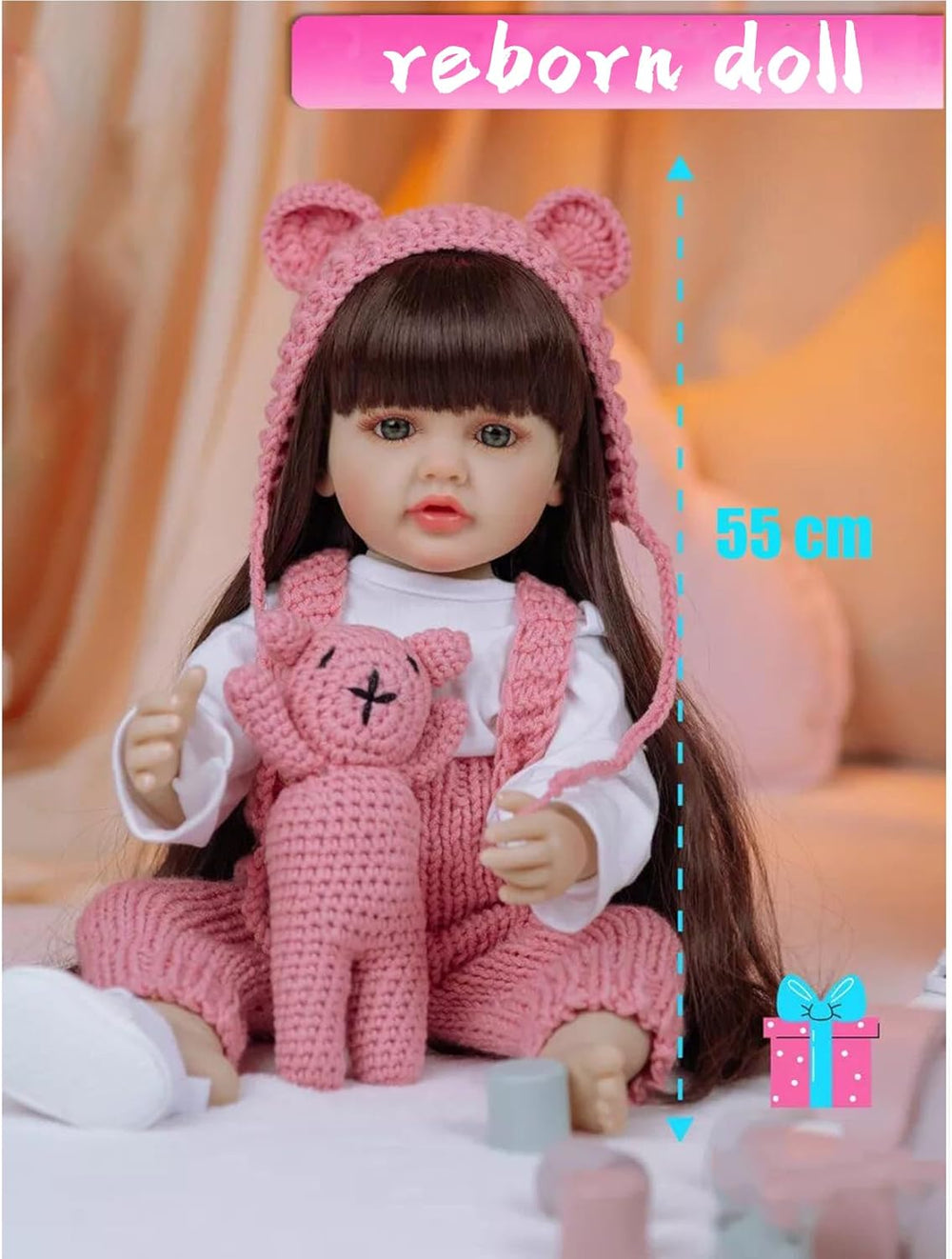 22 pouces Reborn bébé poupées corps complet en Silicone vinyle réaliste bébé poupée à la main nouveau-né Reborn bébé poupées avec des vêtements tricotés