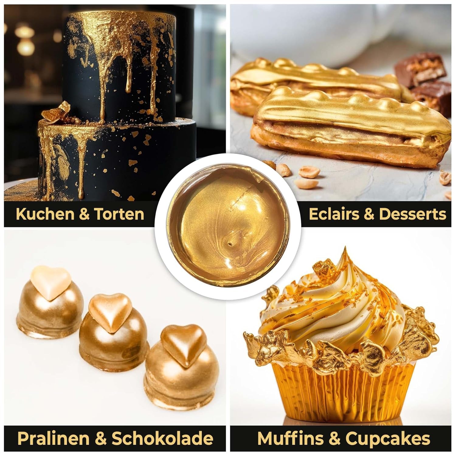 He-Ju Colorant Alimentaire Liquide Or Métallisé 25 ml, Paillettes Comestibles pour Boissons et Aliments (Or Métallisé, 25 ml)