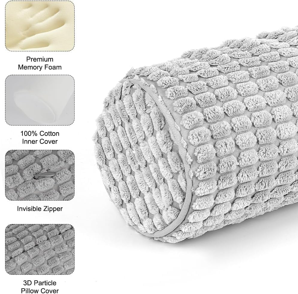 Rulou de gât cu capac, 11X45 cm pernă de călătorie cu spumă de memorie, pernă de gât de pluș lavabilă la fața locului pentru ameliorarea durerilor de gât, pernă de gât pentru casă, birou, călătorii Yoga cilindru rotund Perne ortopedice cervicale Naty Shop