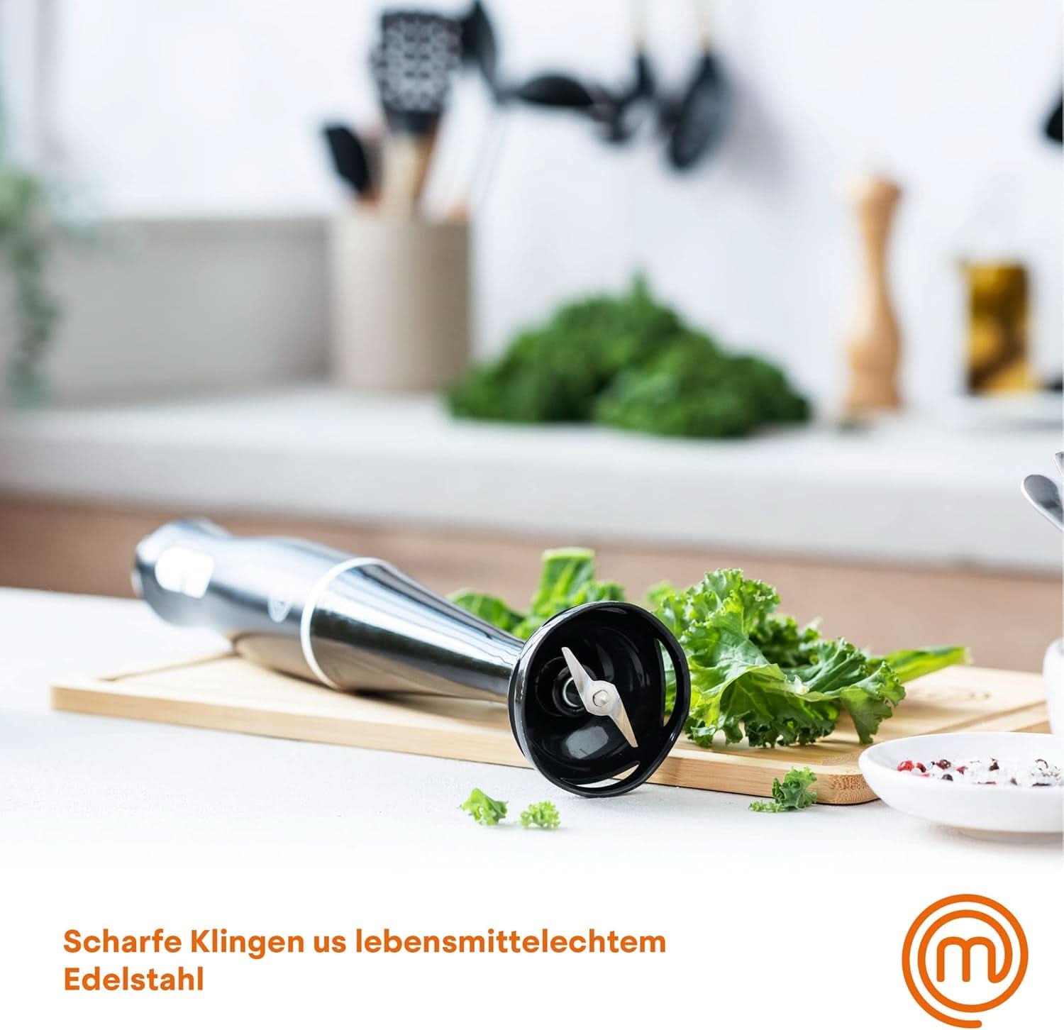 Masterchef Stabmixer, Pürierstab Mit Spritzschutz, Zauberstab Küchengerät, Elektrische Mixstab Hand Blender Mit 2 Speeds, Eintauchfunktion, Spülmaschinenfeste Komponenten, 200W, Schwarz Kitchen Naty Shop