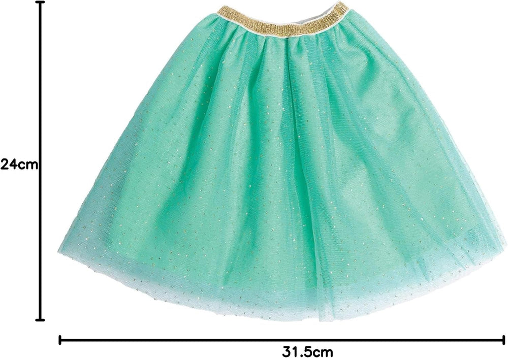 Heless 1370 - Puppenkleidung im Design Yuki, 2 teiliges Set in Weiß und Türkis, mit Jacke und Glitzertüllrock für Puppen und Kuscheltiere der Größe 28-35 cm