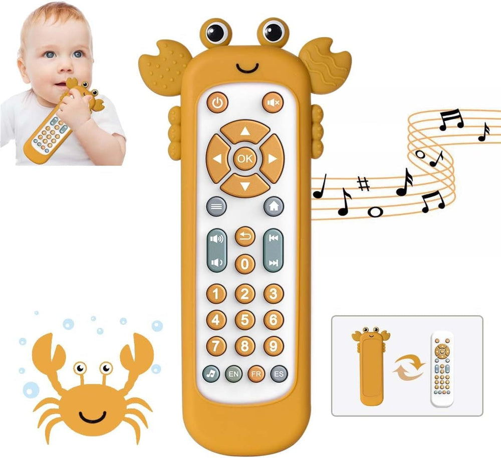 Jouet télécommandé pour bébé avec lumière et musique, anneau de dentition en silicone souple, joli tapis d'éveil, jeu musical télécommandé réaliste en 3 langues, jouet éducatif précoce à partir de 6 mois