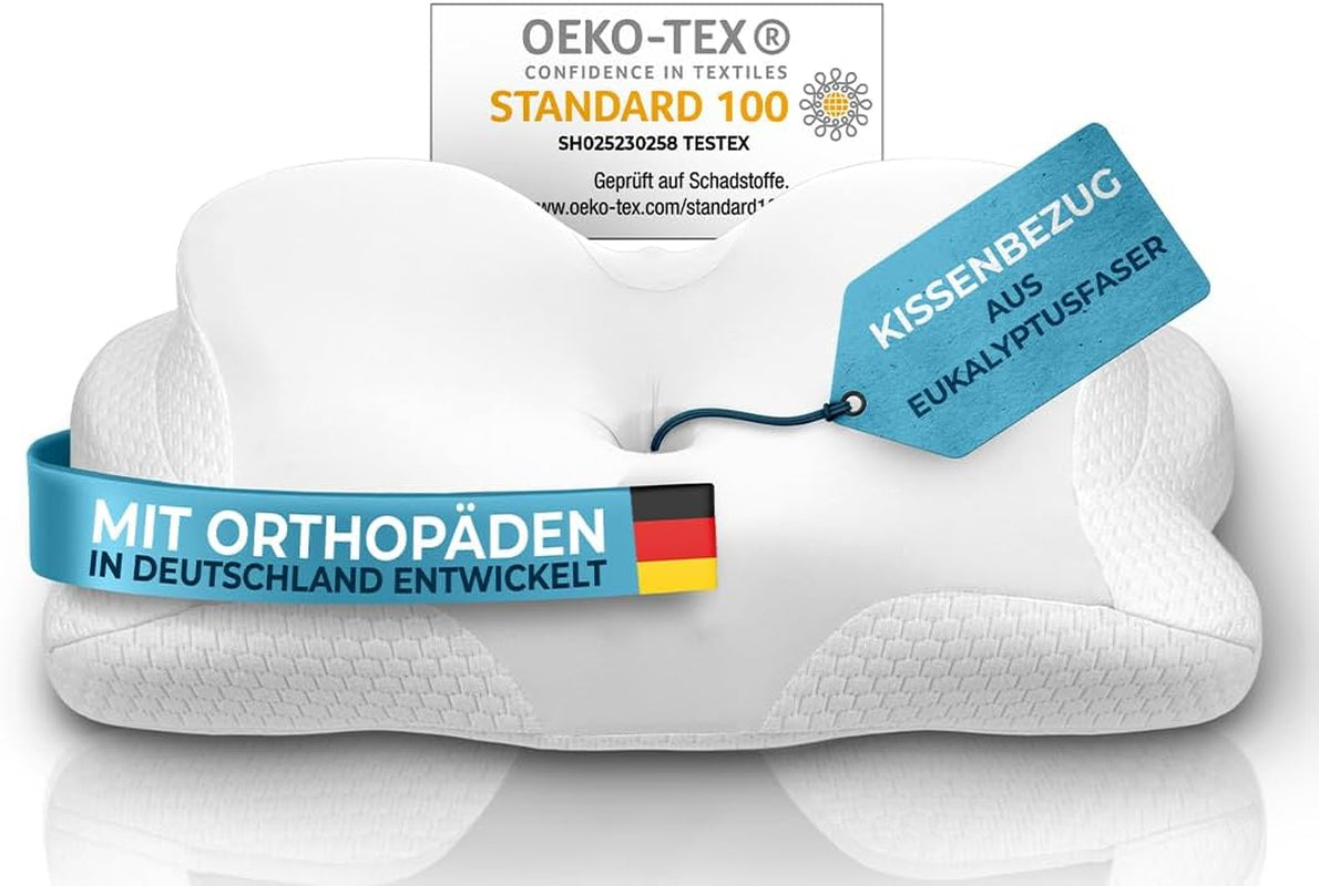 Oreiller orthopédique [Nominé au Prix de l'innovation pour l'ergonomie] Oreiller pour douleurs cervicales en mousse à mémoire de forme | Oreiller de soutien cervical ergonomique pour le cou, oreiller de couchage latéral gris, oreillers orthopédiques cervicaux Naty Shop blanc Kissenbezug [Version: Allrounder]
