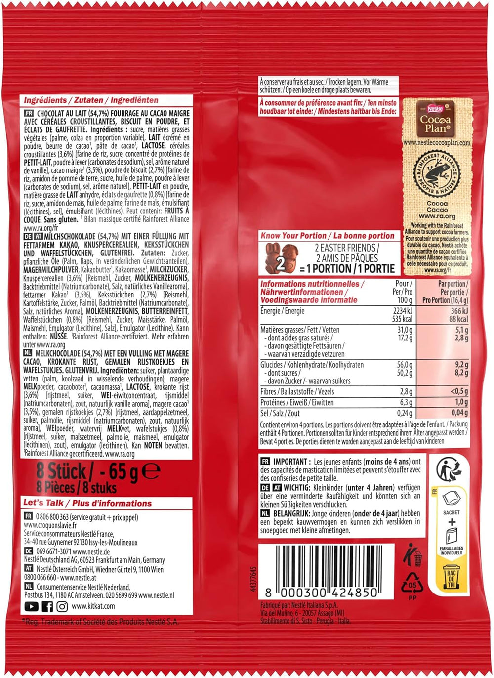 NESTLÉ Easter Friends, mini figurines de Pâques en chocolat au lait avec morceaux croquants, 1 paquet (1 x 65g)