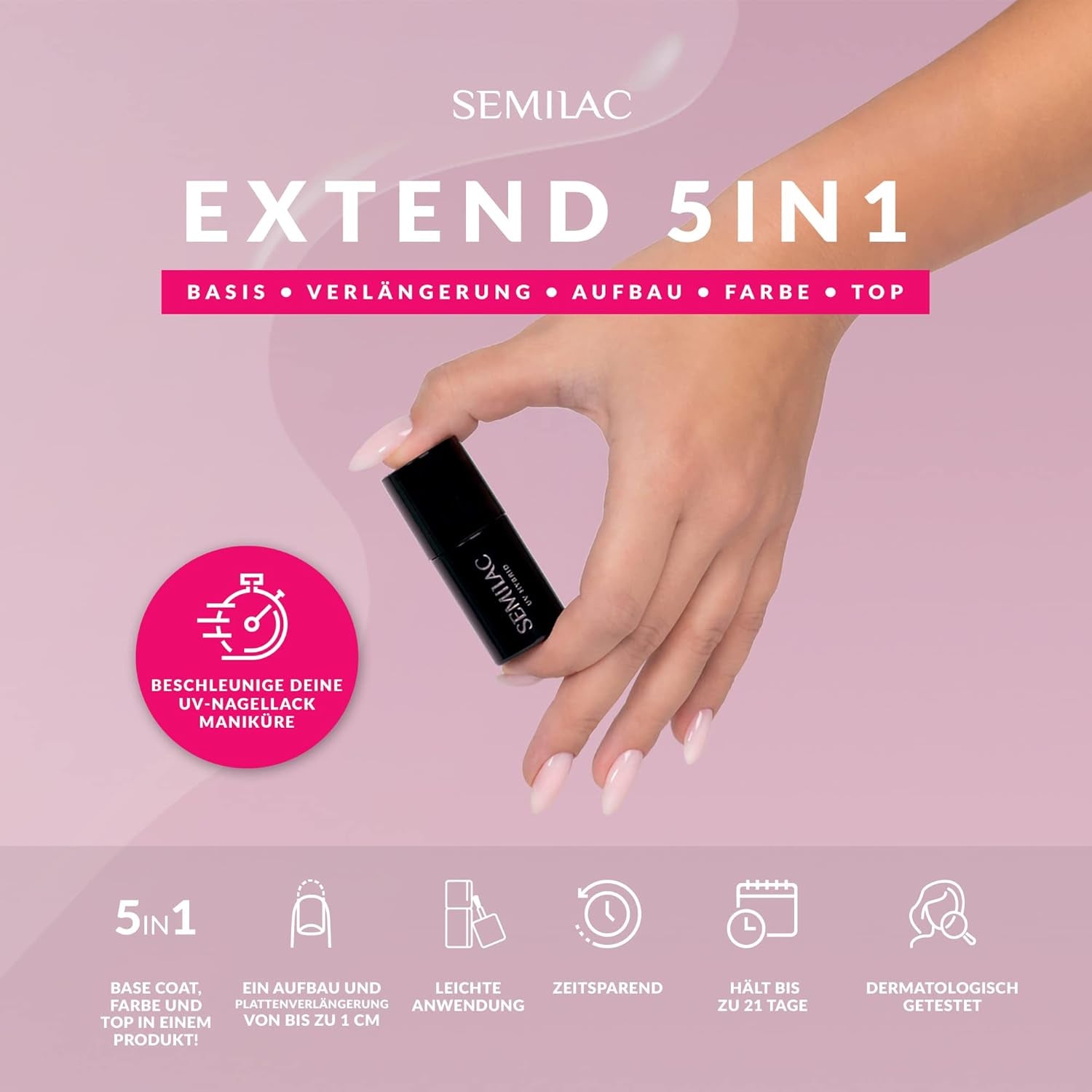 Semilac Extend Vernis à ongles UV 5 en 1 808 Menthe Pastel 7 ml