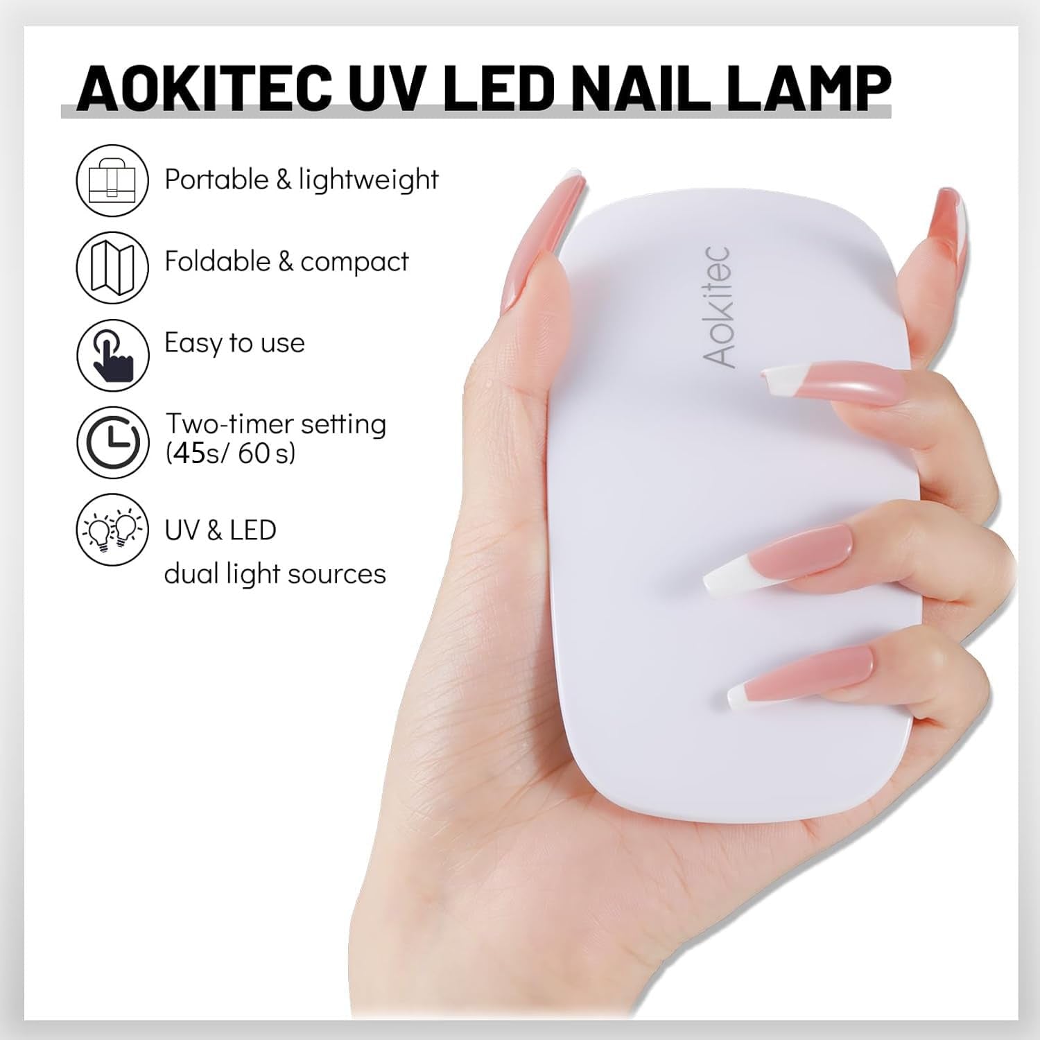 Lampă UV LED mini Aokitec, lampă UV pentru unghii cu gel, uscător de unghii portabil pentru toate tipurile de ojă cu gel, instrument de întărire în formă de șoarece, compactă, ușoară cu cablu USB (alb)