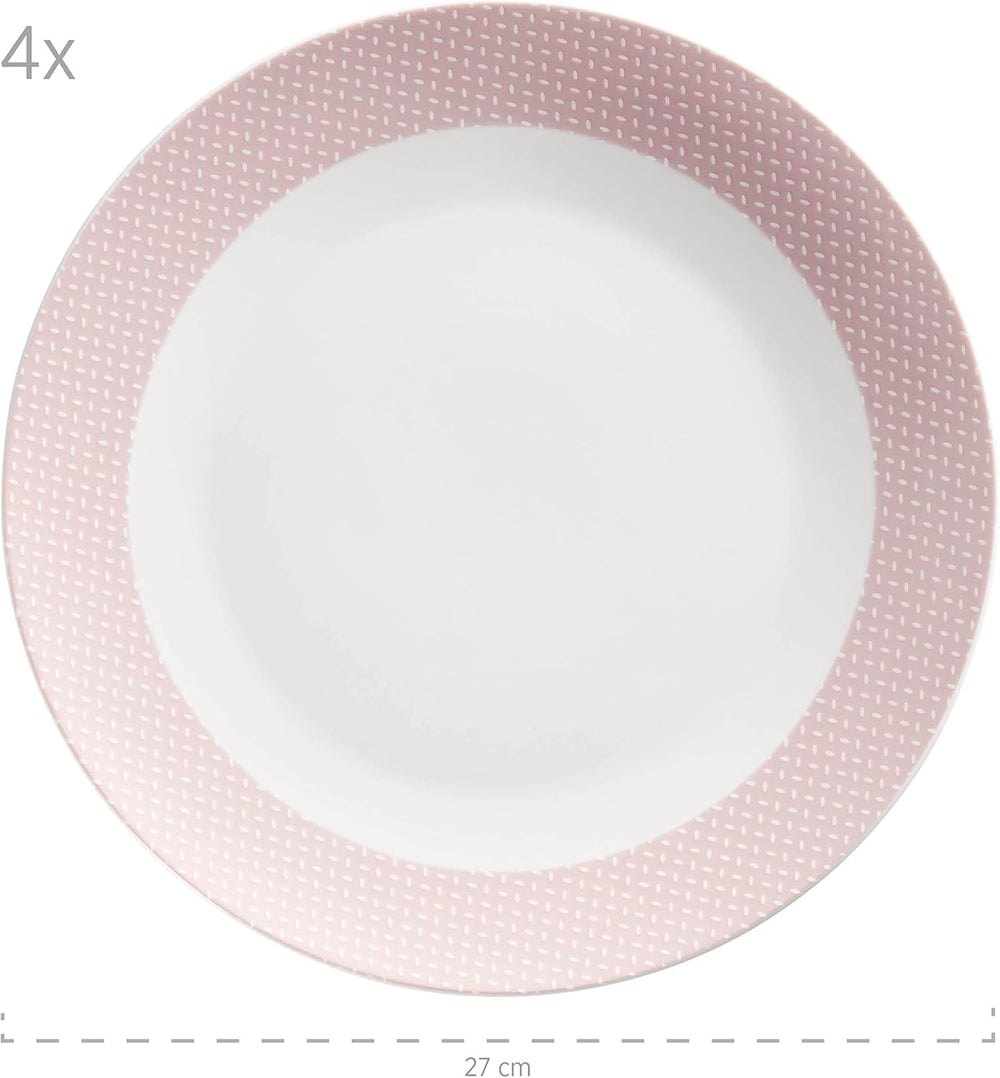 MÄSER Kitchen Time II, Service de table pour 4 personnes, Service combiné de 16 pièces aux couleurs pastel avec motif subtil, Porcelaine, Rose