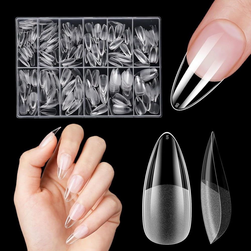 Unghii artificiale scurte, 500 bucăți gel moale acoperire completă vârfuri de unghii pentru unghii cu gel 12 mărimi vârfuri de unghii pre-lustruite pentru unghii cu gel, unghii artificiale scurte sicriu pentru extensii de unghii cu cutie