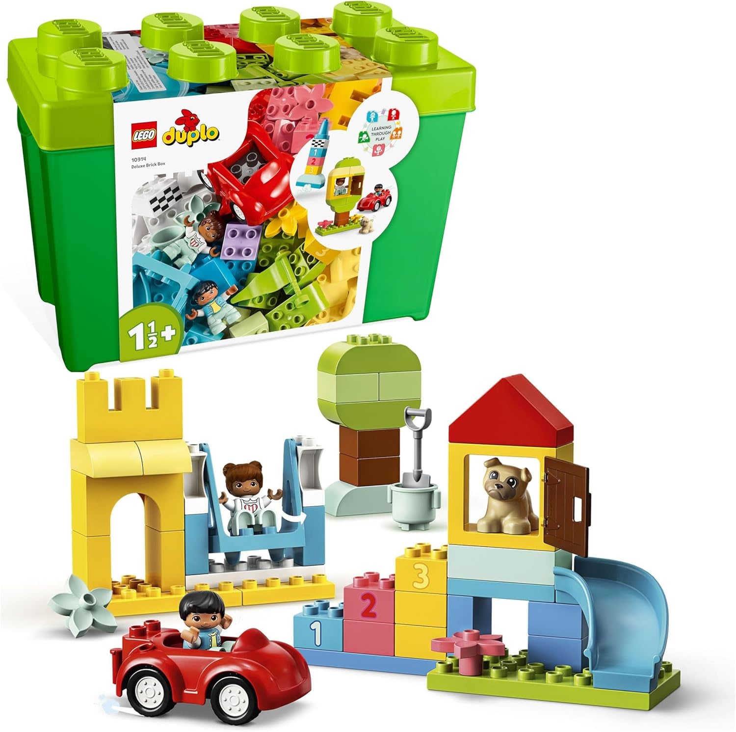 LEGO DUPLO Deluxe Brick Box - Fine Motor Skills Toys for 1+ Year Old Boys & Girls - incl. a Car, Number Bricks & Animal Figures, Plus Toy Storage - 10914